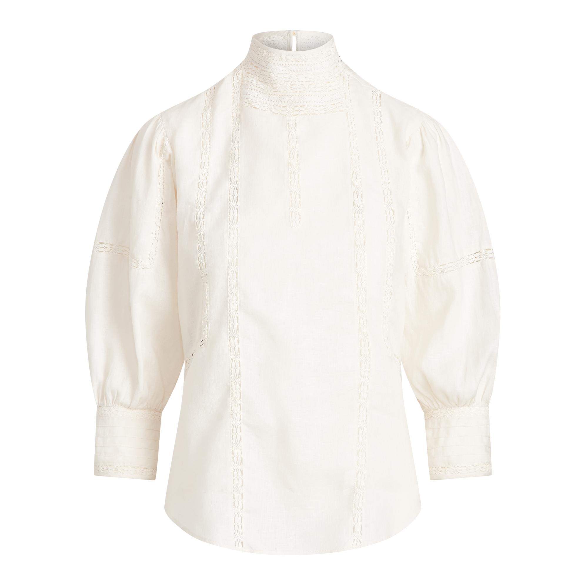 Polo Ralph Lauren Lace-trim Linen Blouse in Natural | Lyst