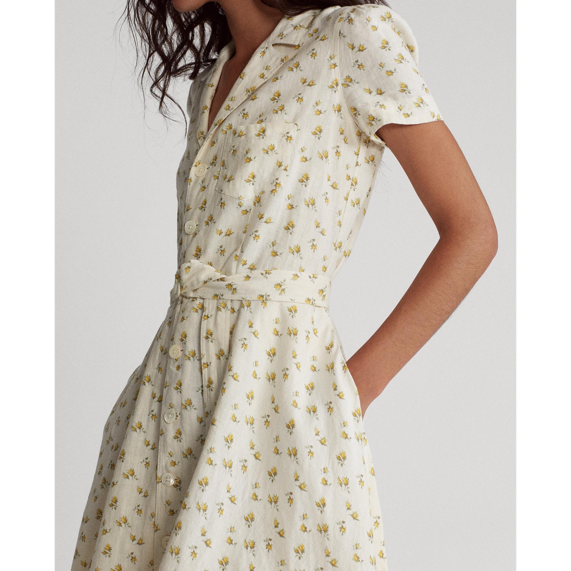 Ralph Lauren Floral Belted Linen Dress | Lyst