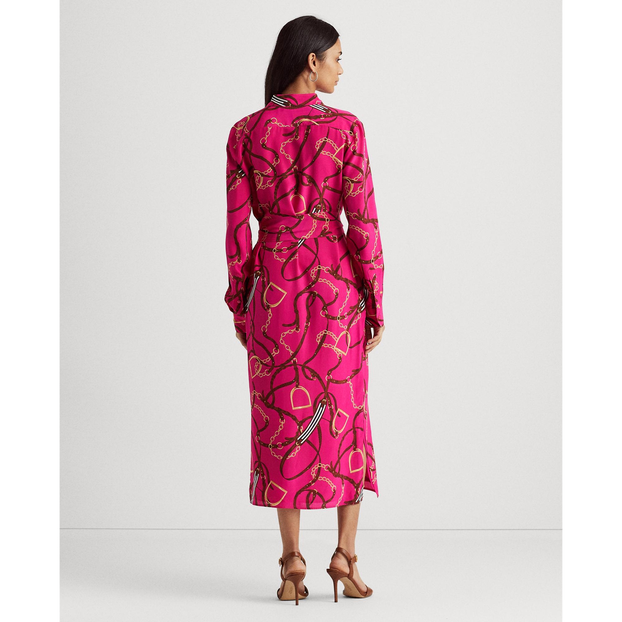 Ralph Lauren Print Belted Silk Shirtdress in Pink