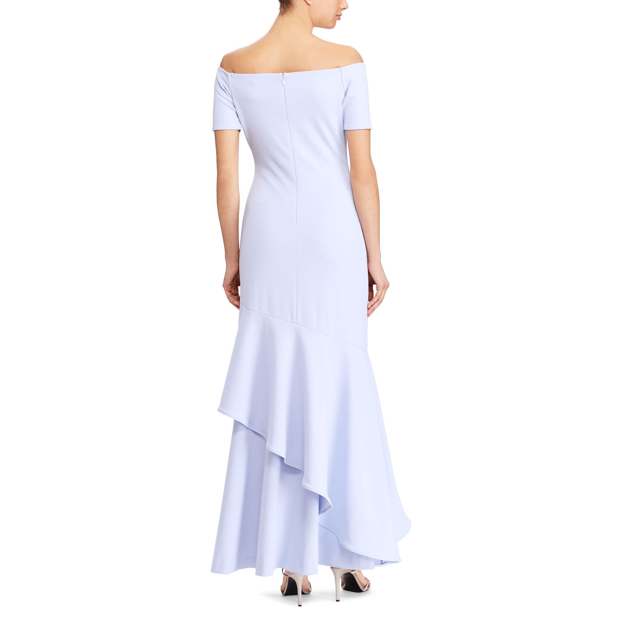 ralph lauren crepe off the shoulder gown