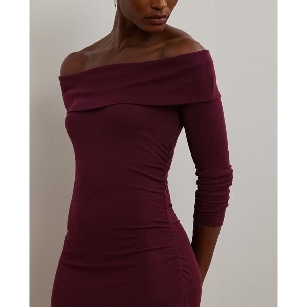 Rib knit off the shoulder dress outlet