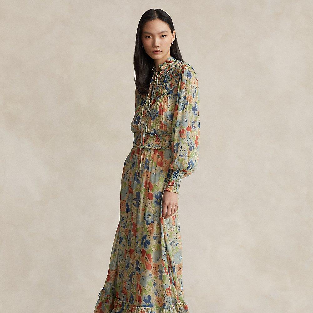 Ralph Lauren Floral Crinkled Georgette Dress in Green Lyst UK
