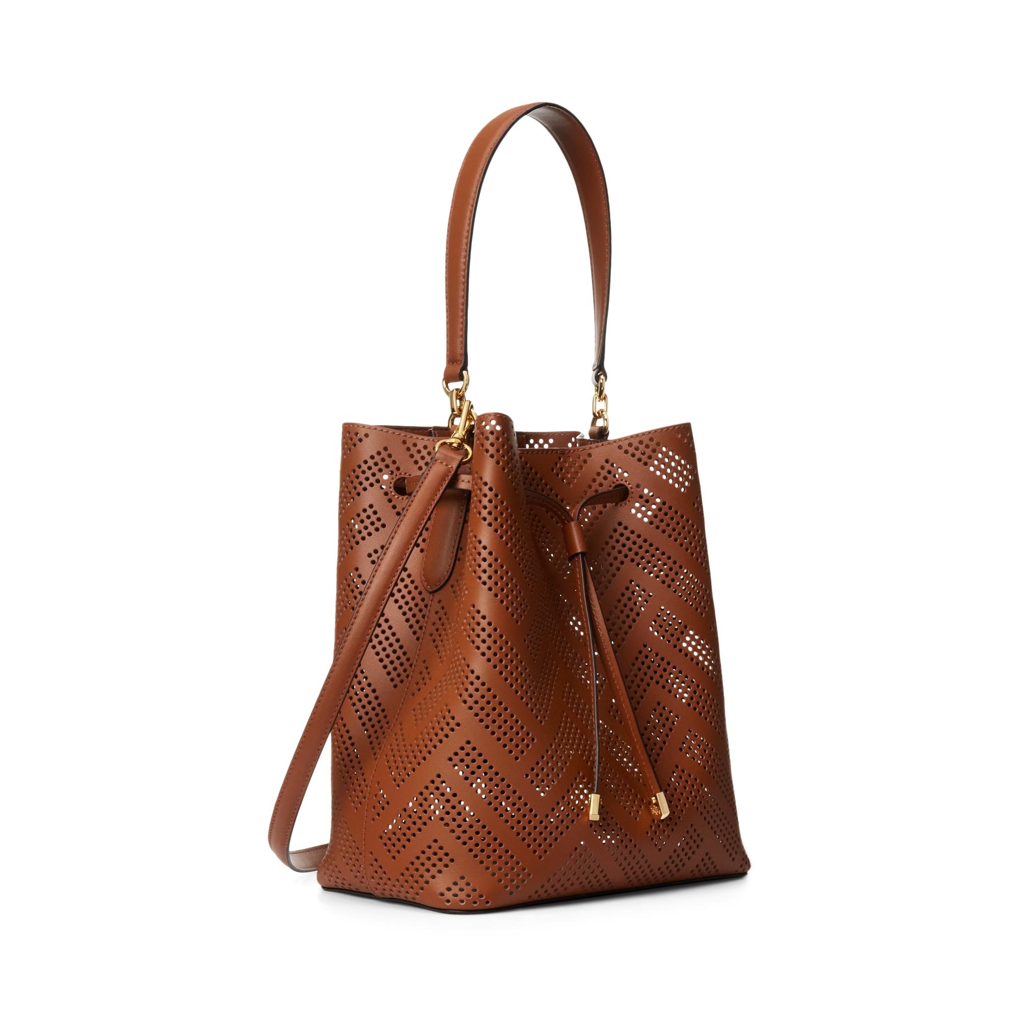 Lauren by Ralph Lauren Ralph Lauren Perforated Leather Debby Drawstring Bag  in Brown | Lyst