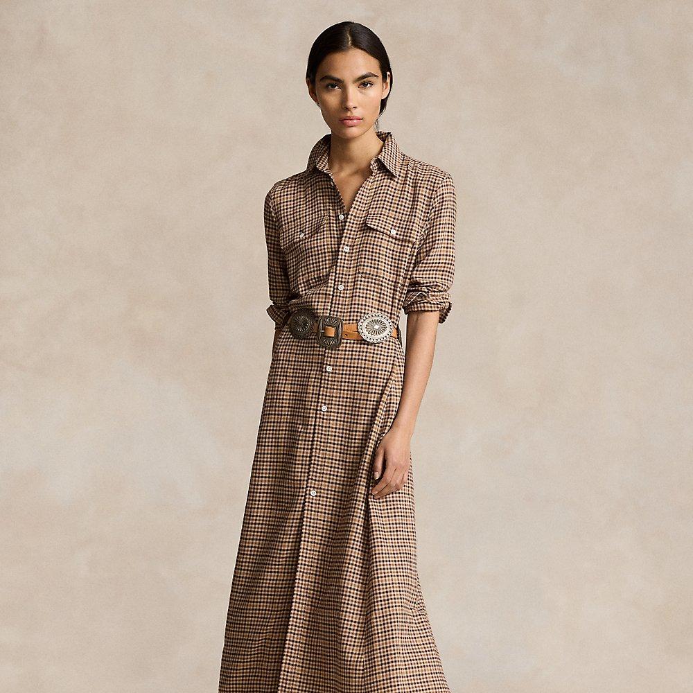 Polo Ralph Lauren Belted Plaid Cotton blend Dress in Brown Lyst