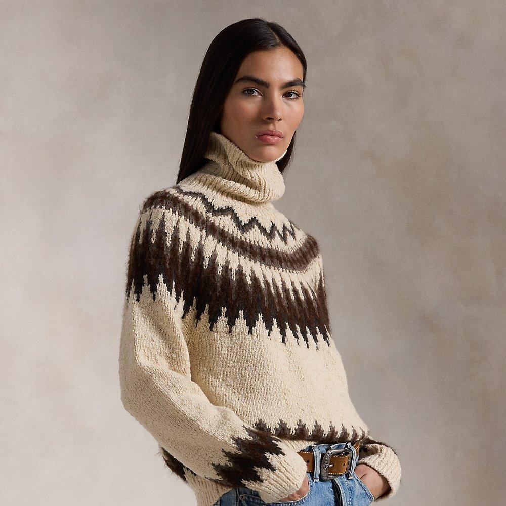 VTG Rare Ralph Lauren Women’s Fair Isle Moose Wool Blend Turtleneck Sweater Medium