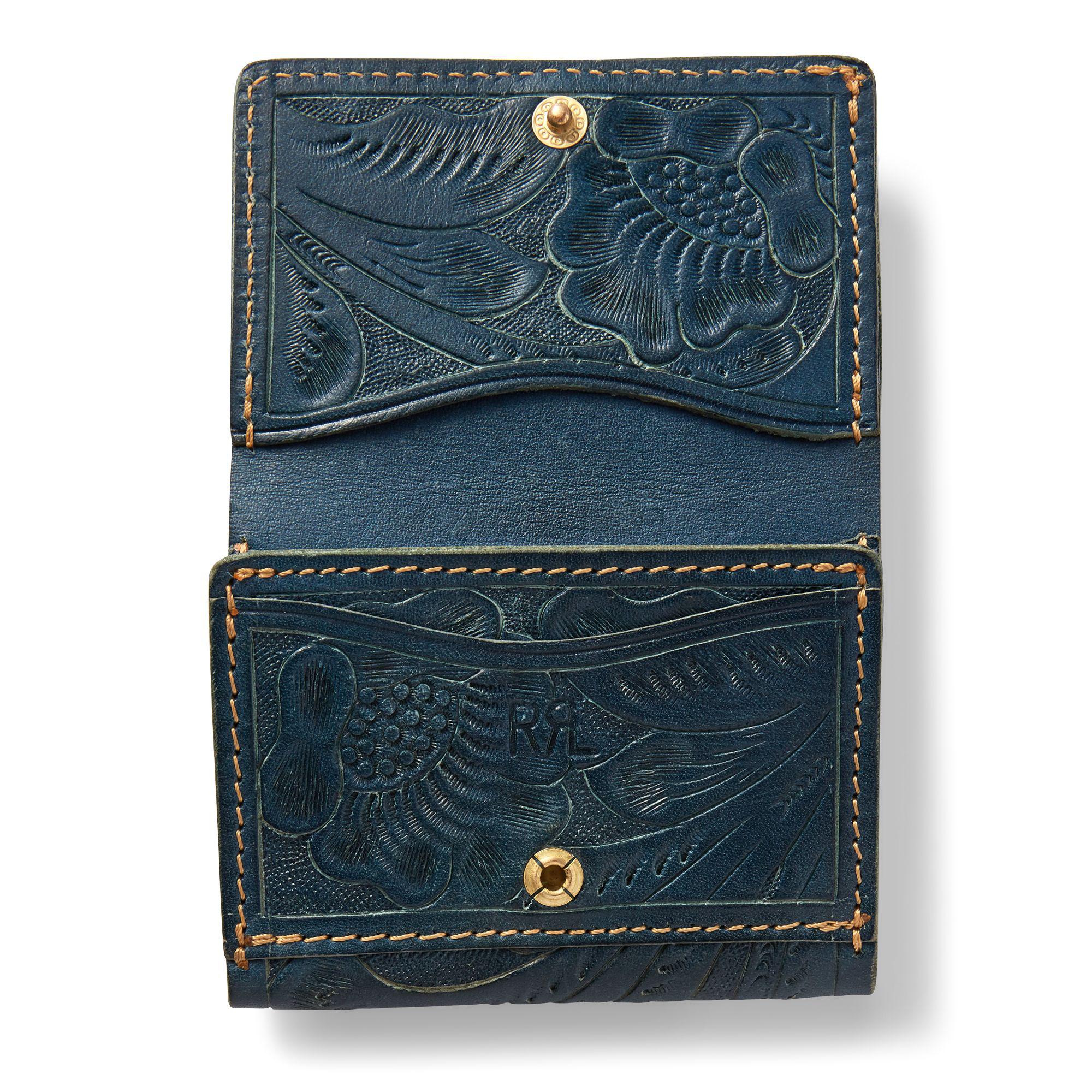 RRL Tooled Indigo Leather Wallet in Blue for Men | Lyst