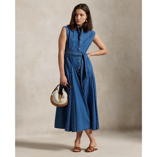 Ralph Lauren Belted Denim Sleeveless A-Line Dress in Blue | Lyst Ralph Lauren Belted Denim Sleeveless A-Line Dress in Blue | Lyst