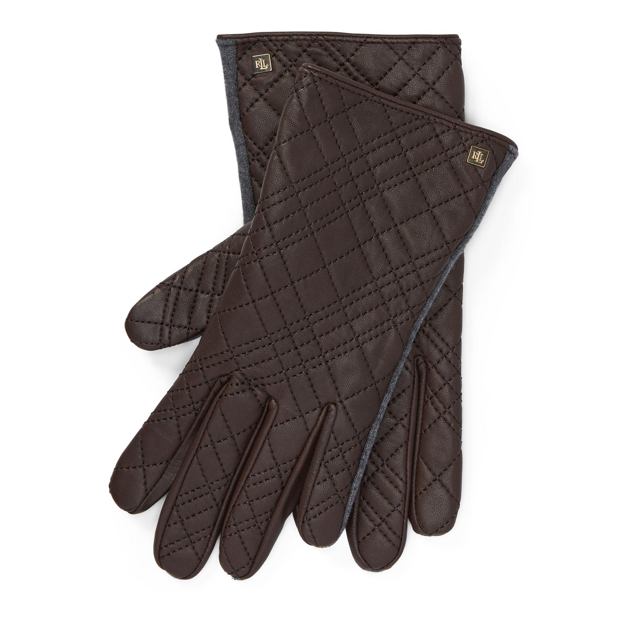 Lauren by Ralph Lauren Quilted Leather Tech Gloves in Gray Lyst