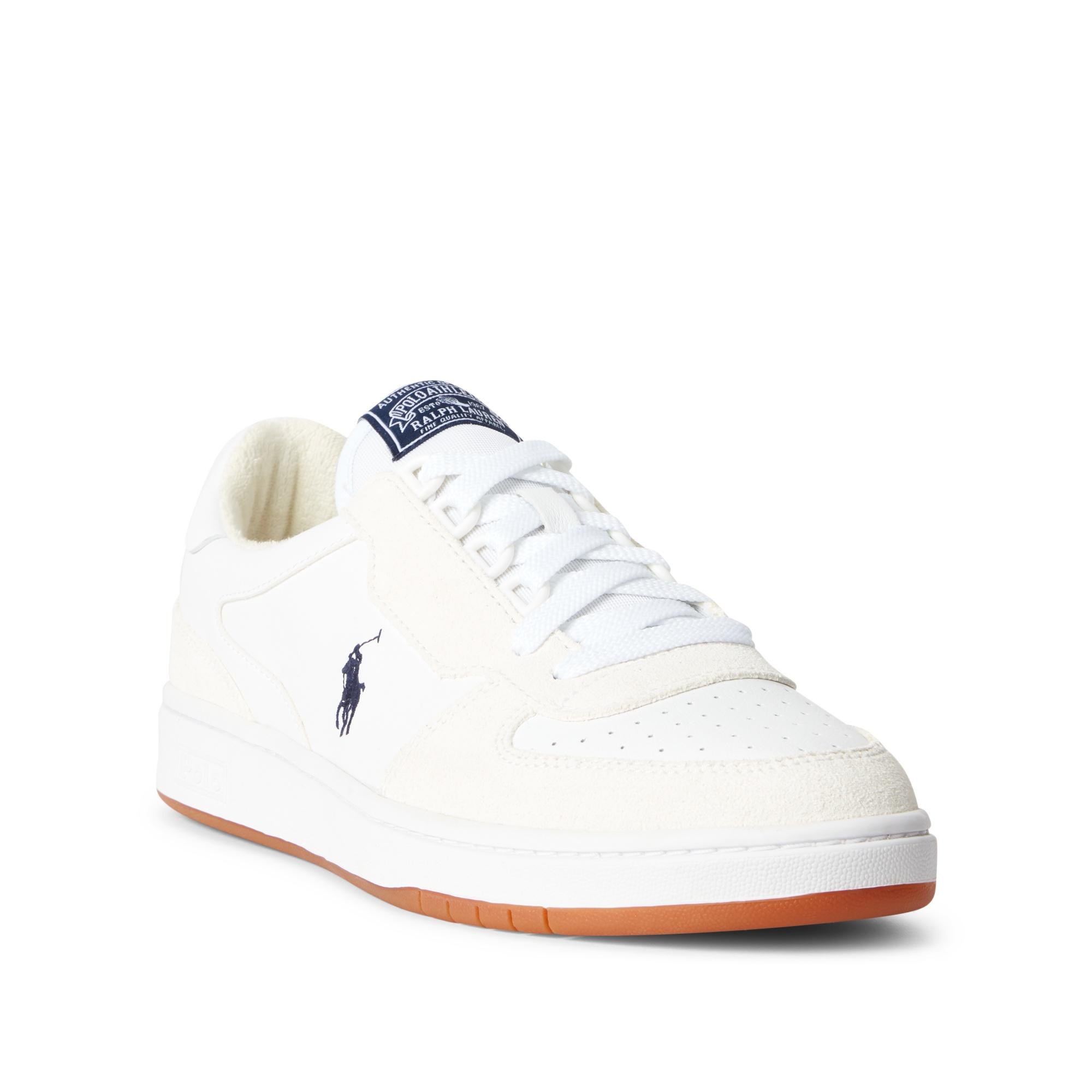 Ralph Lauren Court Leather Trainer in White/Navy (White) for Men - Lyst