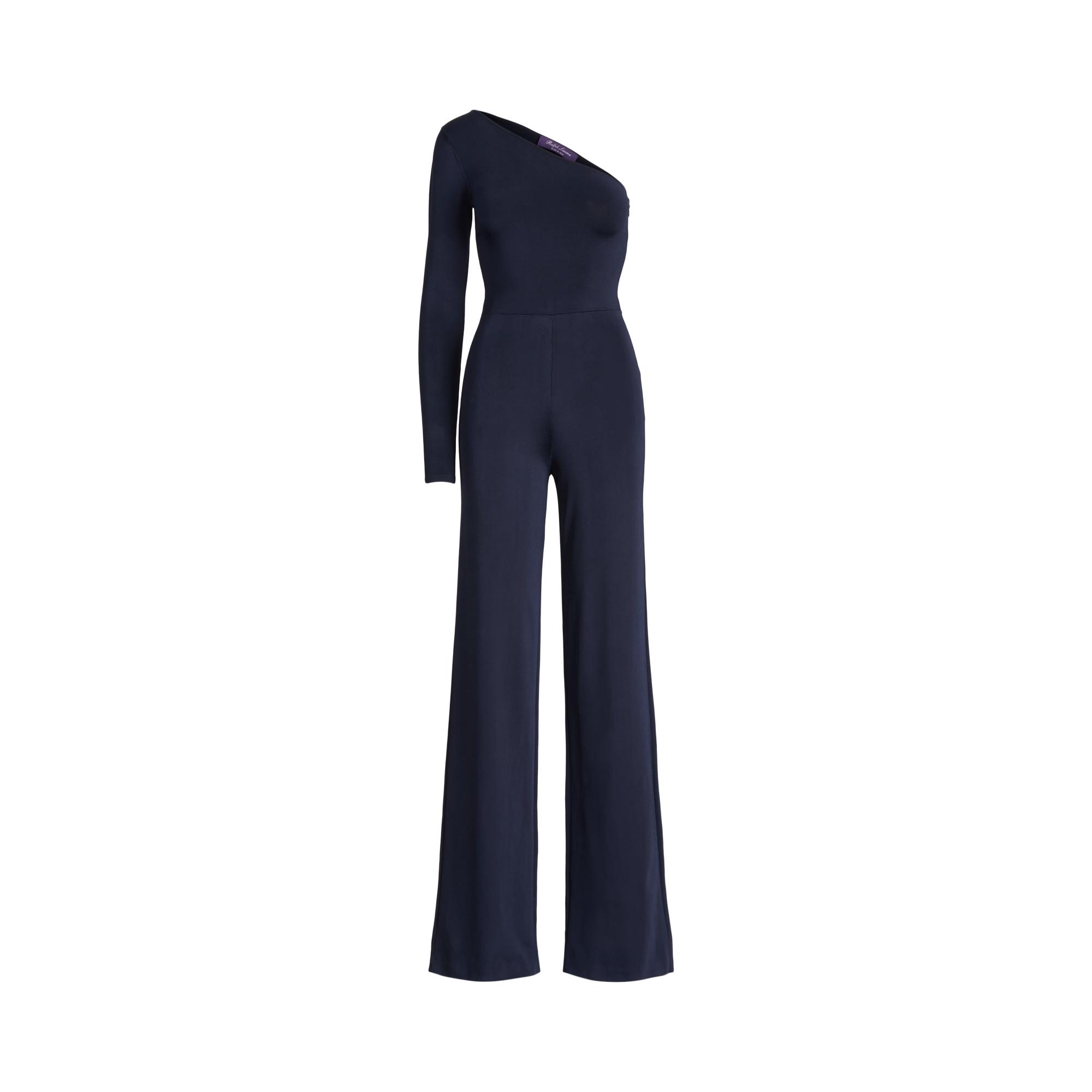 Ralph Lauren Synthetic Belted Knit One-shoulder Jumpsuit in Bright Navy  (Blue) | Lyst
