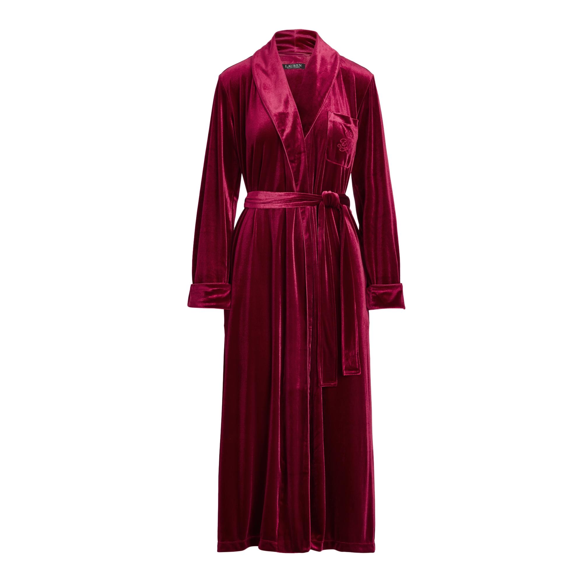 Ralph Lauren Velvet Long Shawl-collar Robe in Berry (Red) - Lyst
