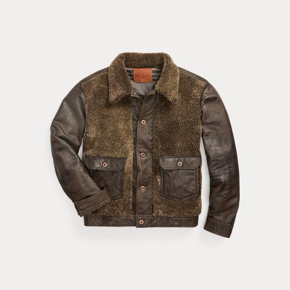 RRL Shearling panelled Leather Jacket in Brown for Men Lyst UK