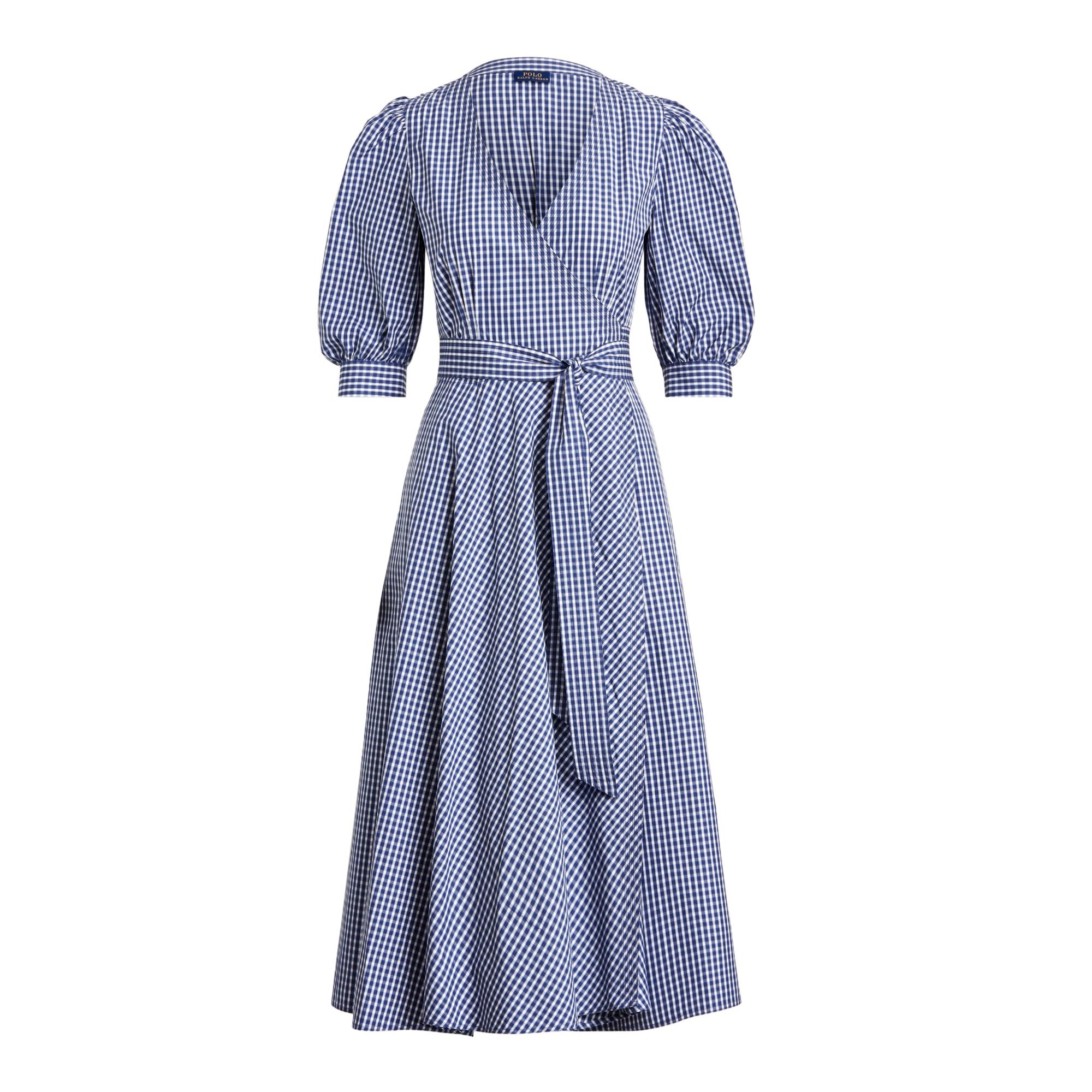 Ralph Lauren Gingham Cotton Wrap Dress in Blue - Lyst
