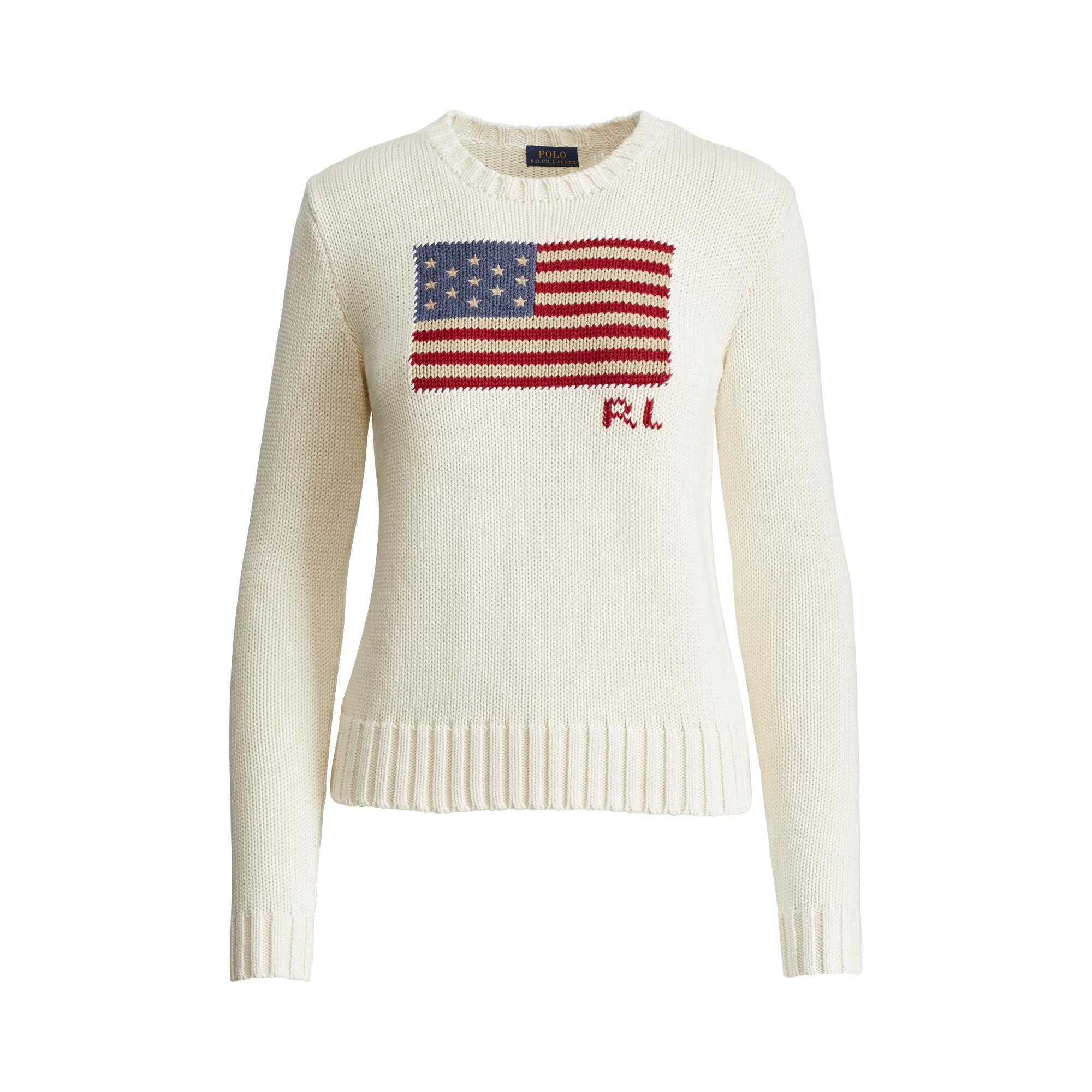 Polo Ralph Lauren Flag Cotton Crewneck Sweater in White - Lyst