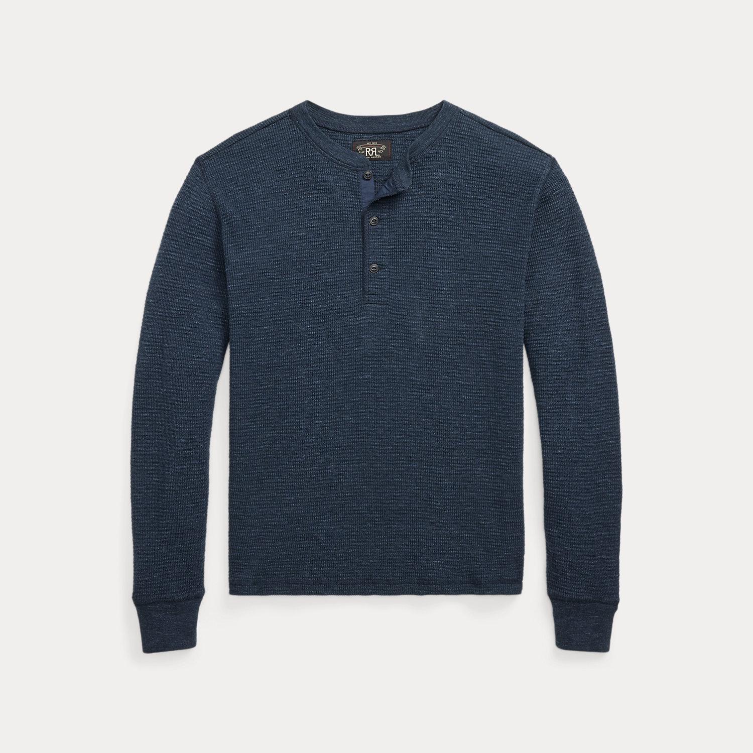 RRL Garment-Dyed Waffle-Knit Henley Shirt in Blue for Men | Lyst UK