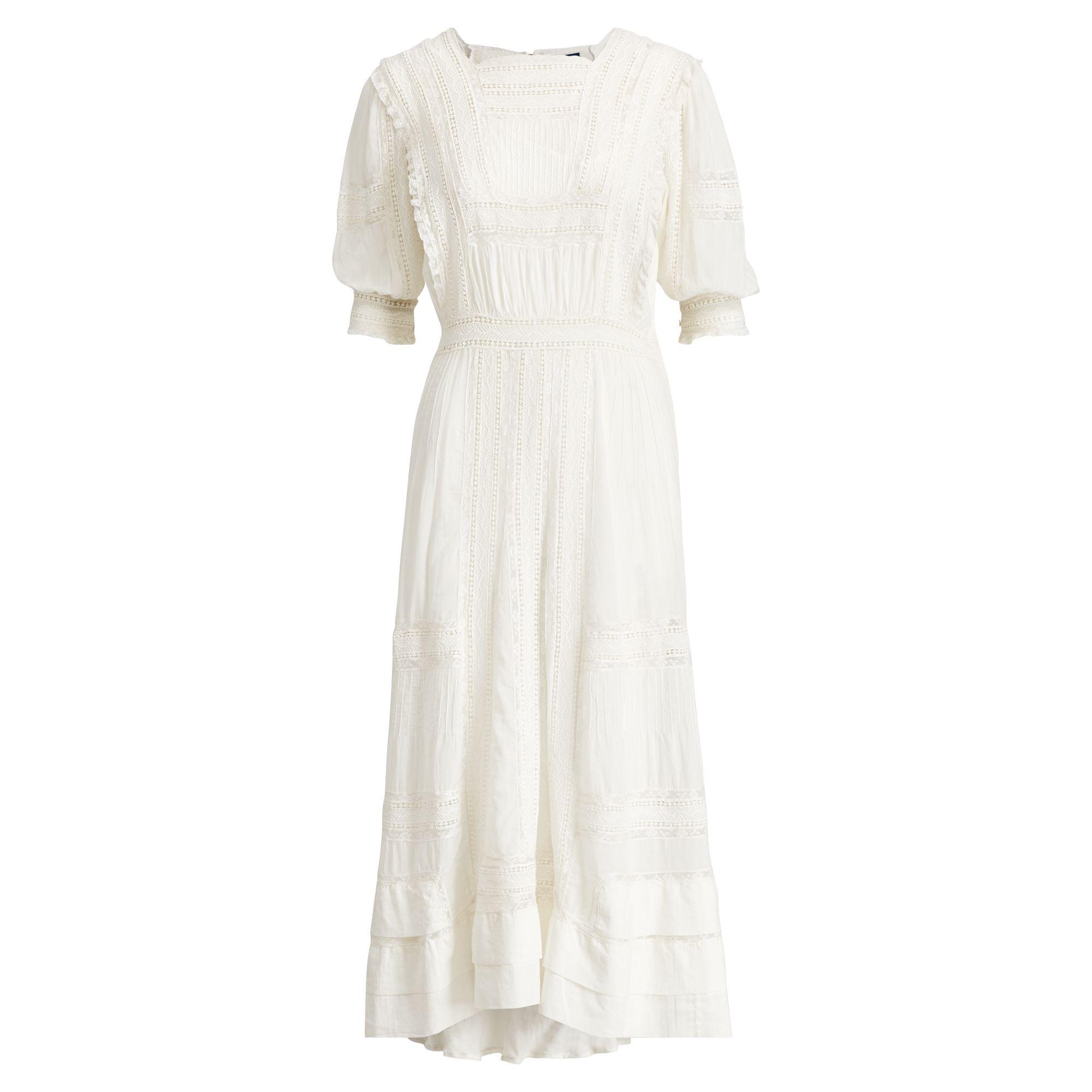 Polo Ralph Lauren Cotton Voile Midi Dress in Antique White (White) - Lyst