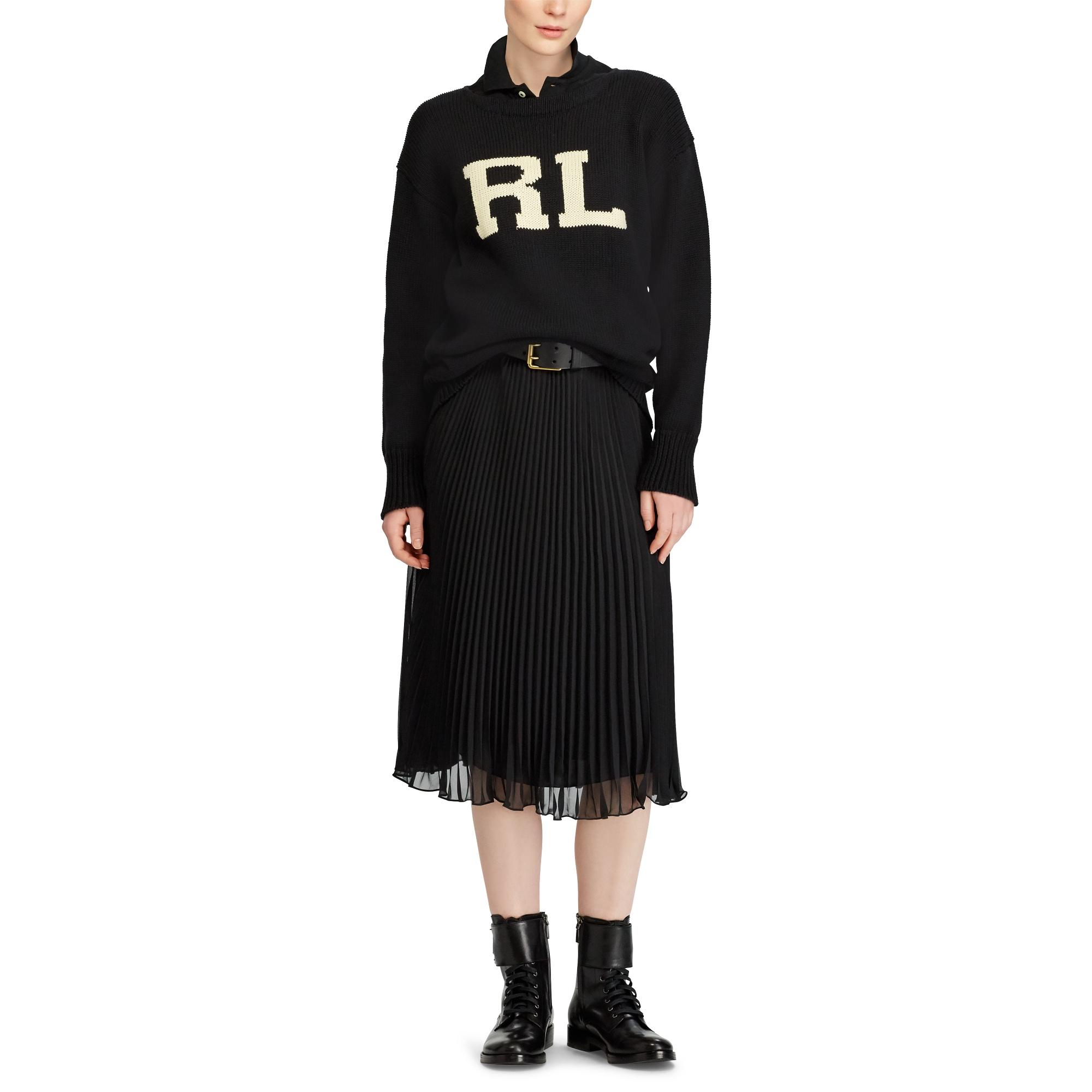 Polo Ralph Lauren Synthetic Pleated Georgette Skirt in Black - Lyst