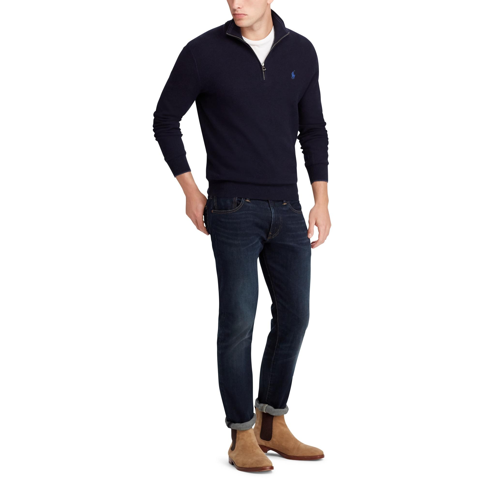 Ralph Lauren Cotton Quarterzip Sweater in Navy Heather (Blue) for Men