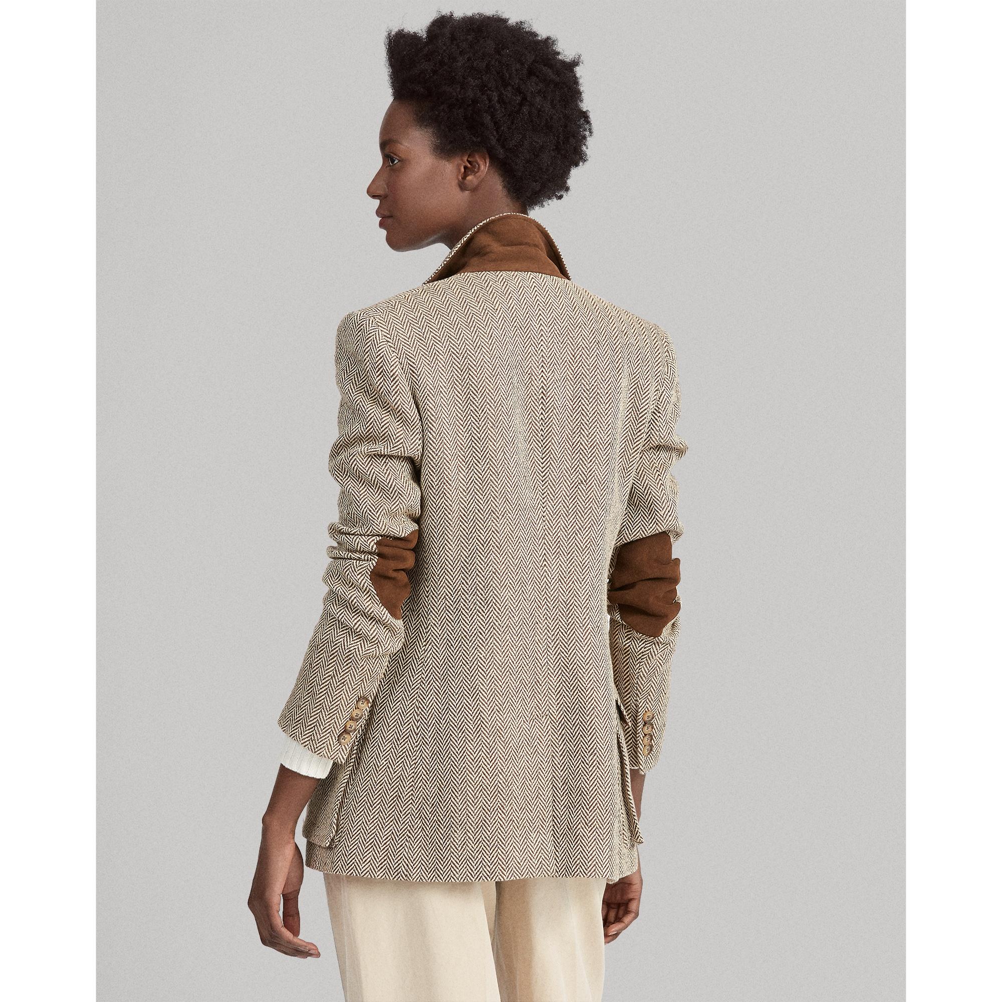 Ralph Lauren Herringbone Silk-blend Blazer in Brown - Lyst