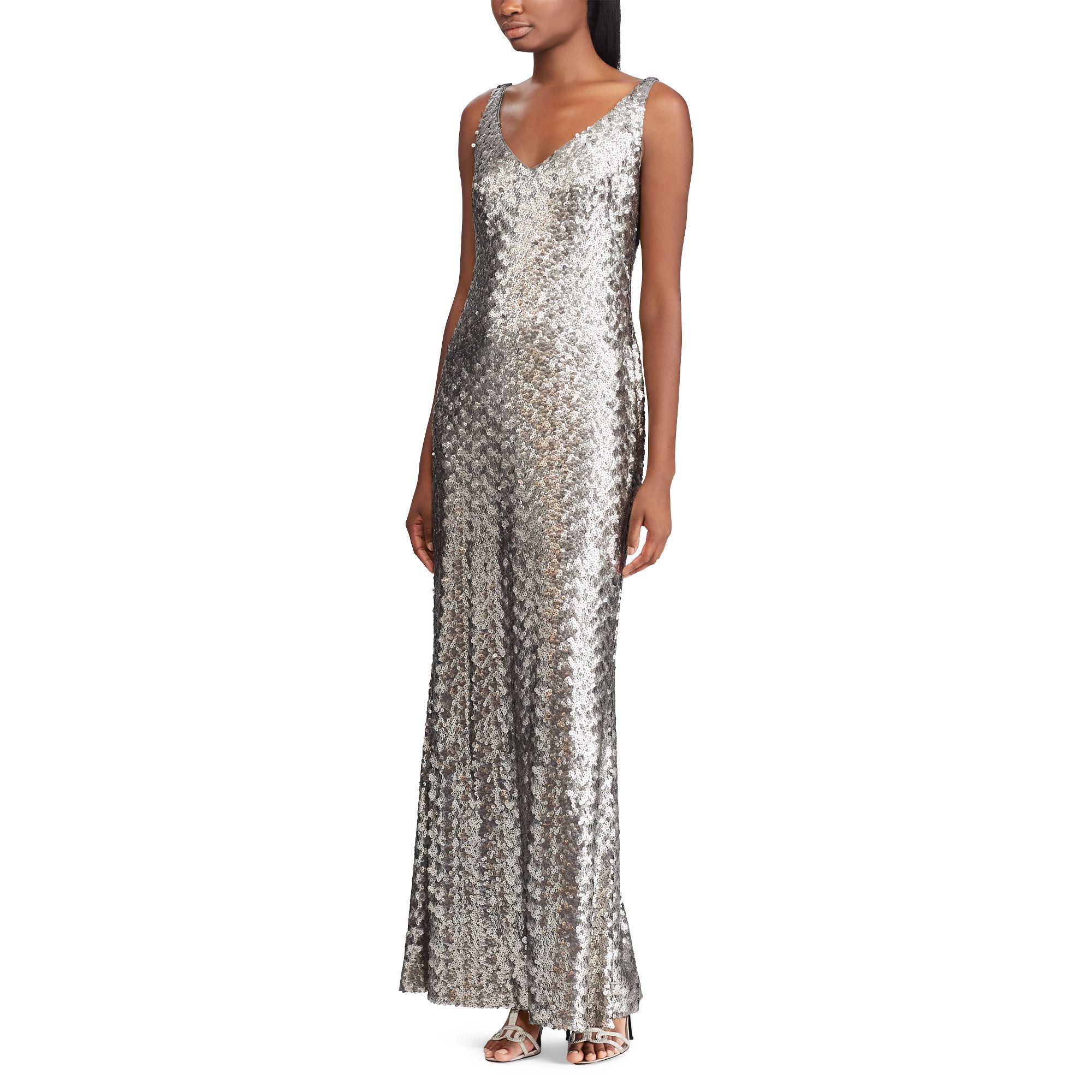 Ralph Lauren Synthetic Sequined Evening Gown in Metallic | Lyst