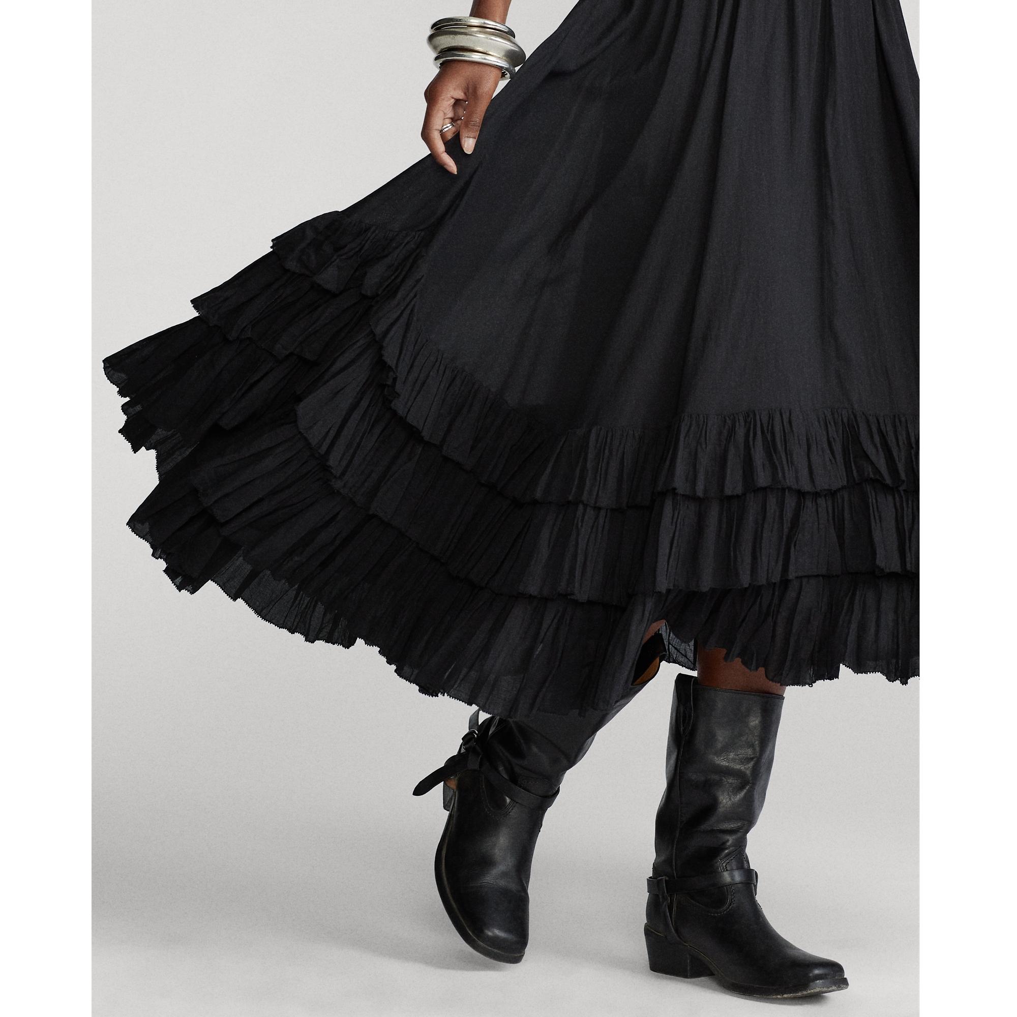 Polo Ralph Lauren Ruffle-trim Cotton Voile Skirt in Black | Lyst