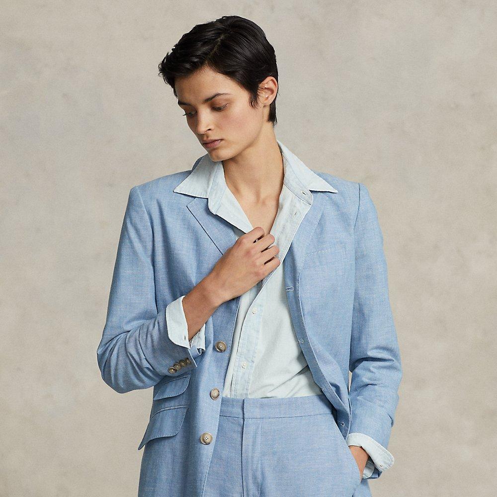 Polo Ralph Lauren Long Chambray Cotton Blazer in Blue Lyst
