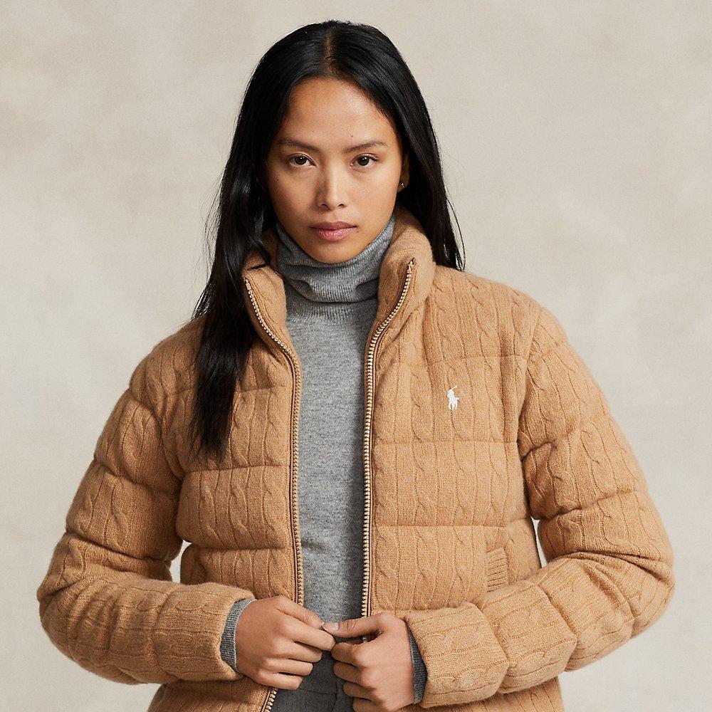 Polo Ralph Lauren Cable-quilted Wool-cashmere Jacket in Brown | Lyst