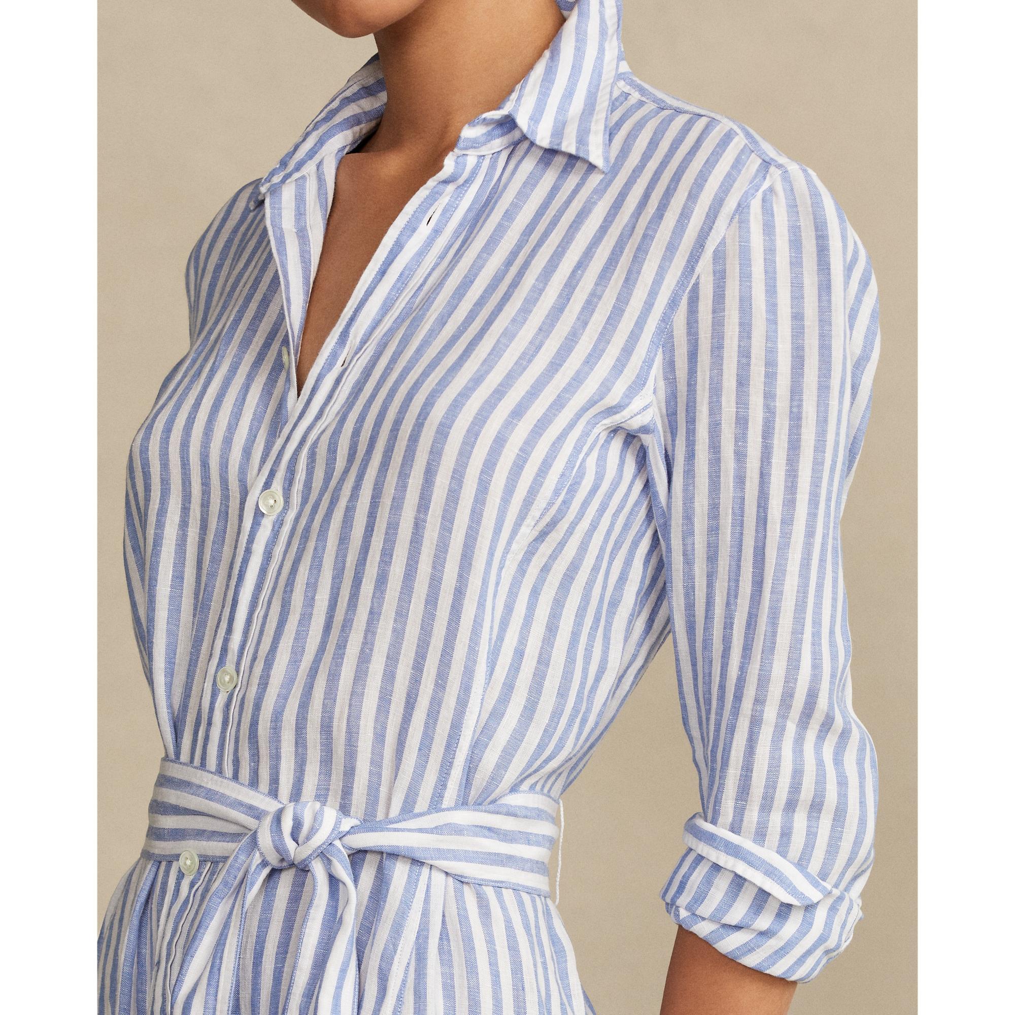Polo Ralph Lauren Striped Linen Shirtdress in White (Blue) | Lyst