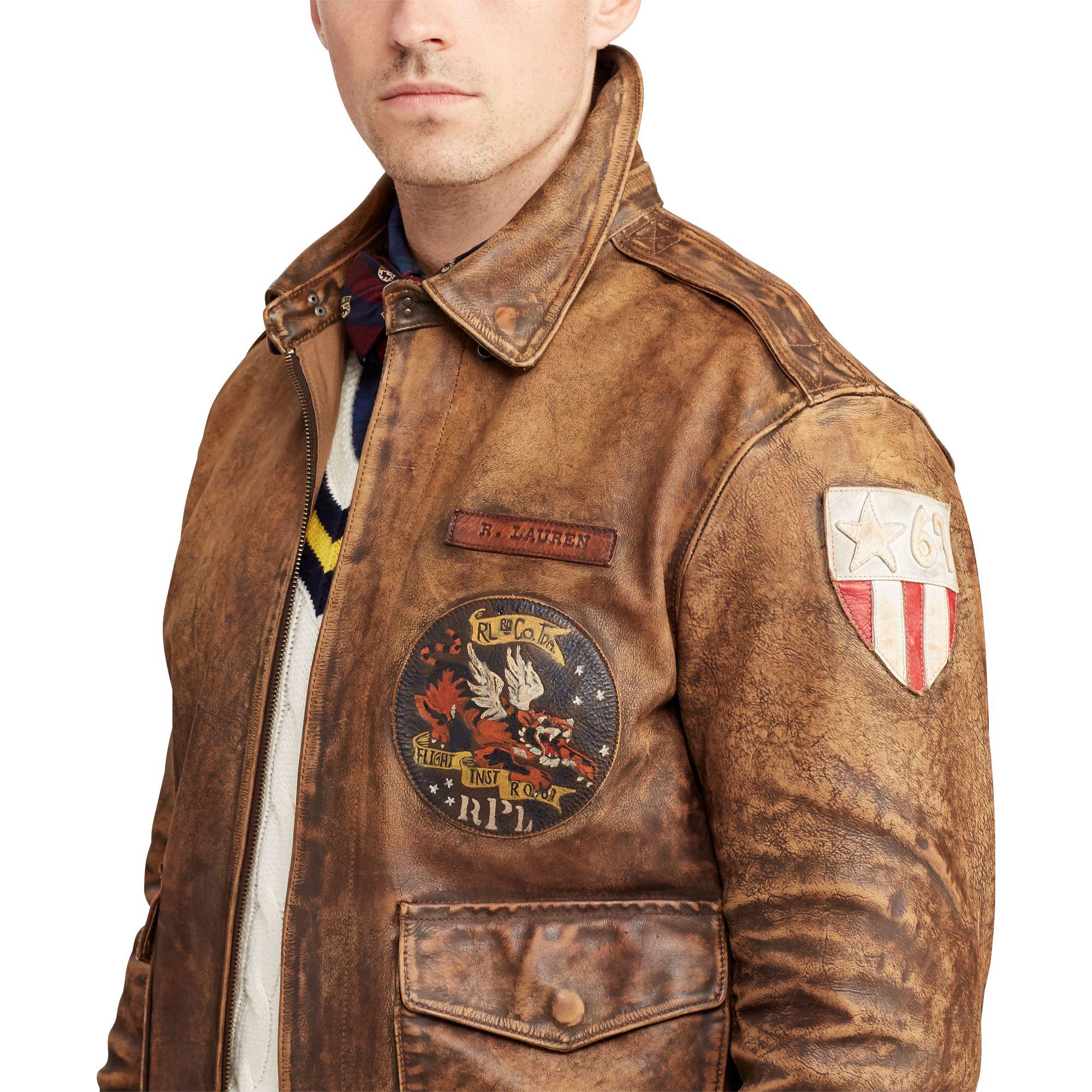 Polo Ralph Lauren Leather Bomber Jacket in Brown for Men | Lyst