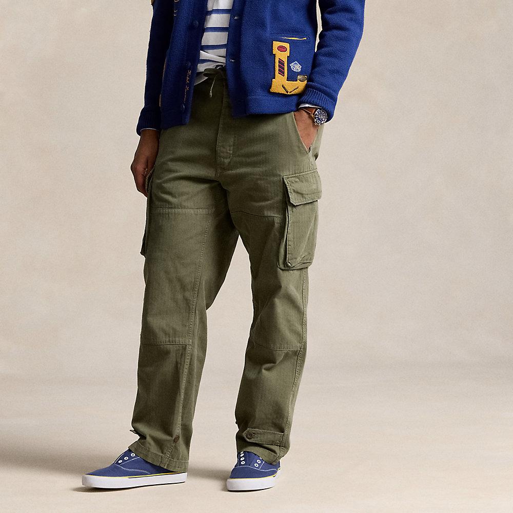 Ralph Lauren Relaxed Fit Herringbone Cargo Trouser in Green for