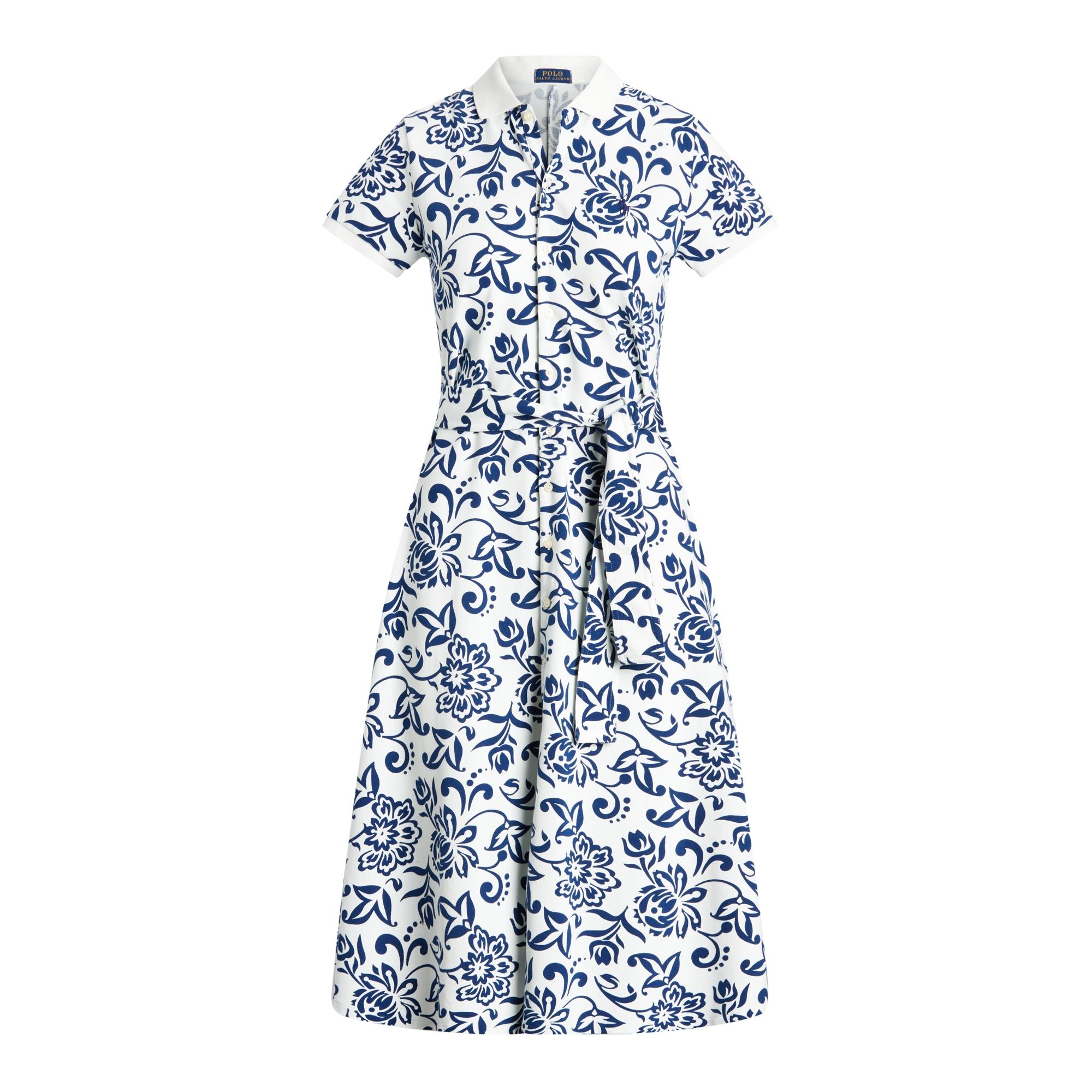 Polo Ralph Lauren Floral Belted Cotton Dress in Blue - Lyst
