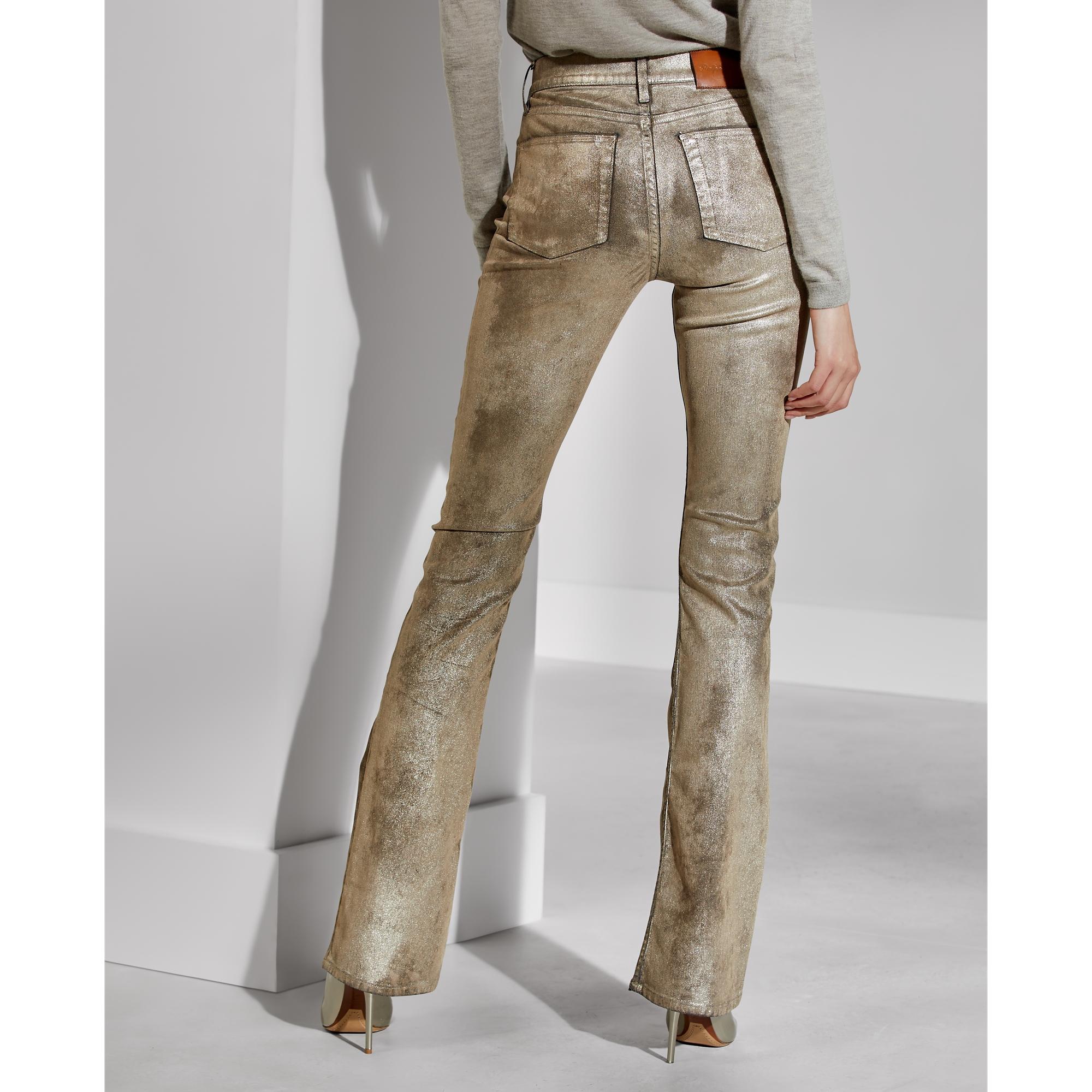 Ralph Lauren Leather 208 High-rise Bootcut Jeans in Gold (Metallic) | Lyst