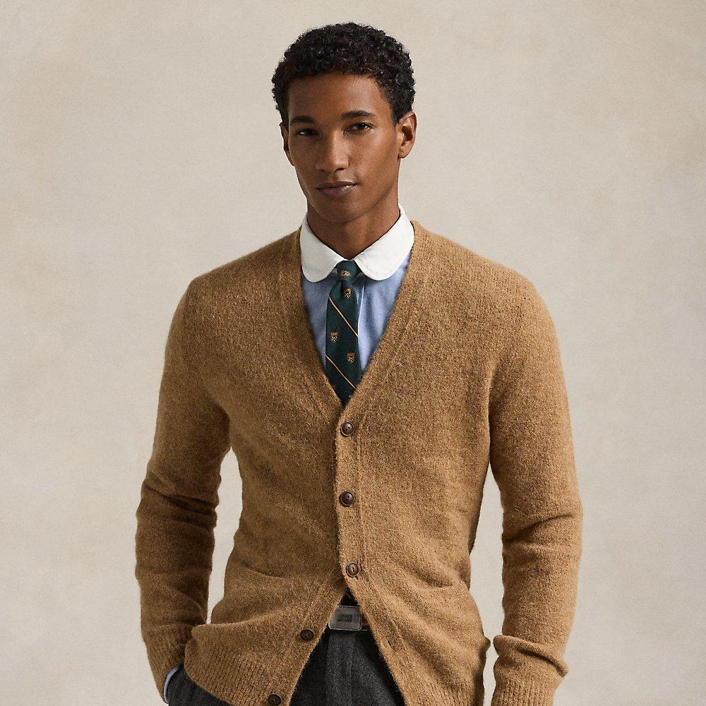 Ralph Lauren Suede-Patch V-Neck Cardigan in Brown for Men Lyst