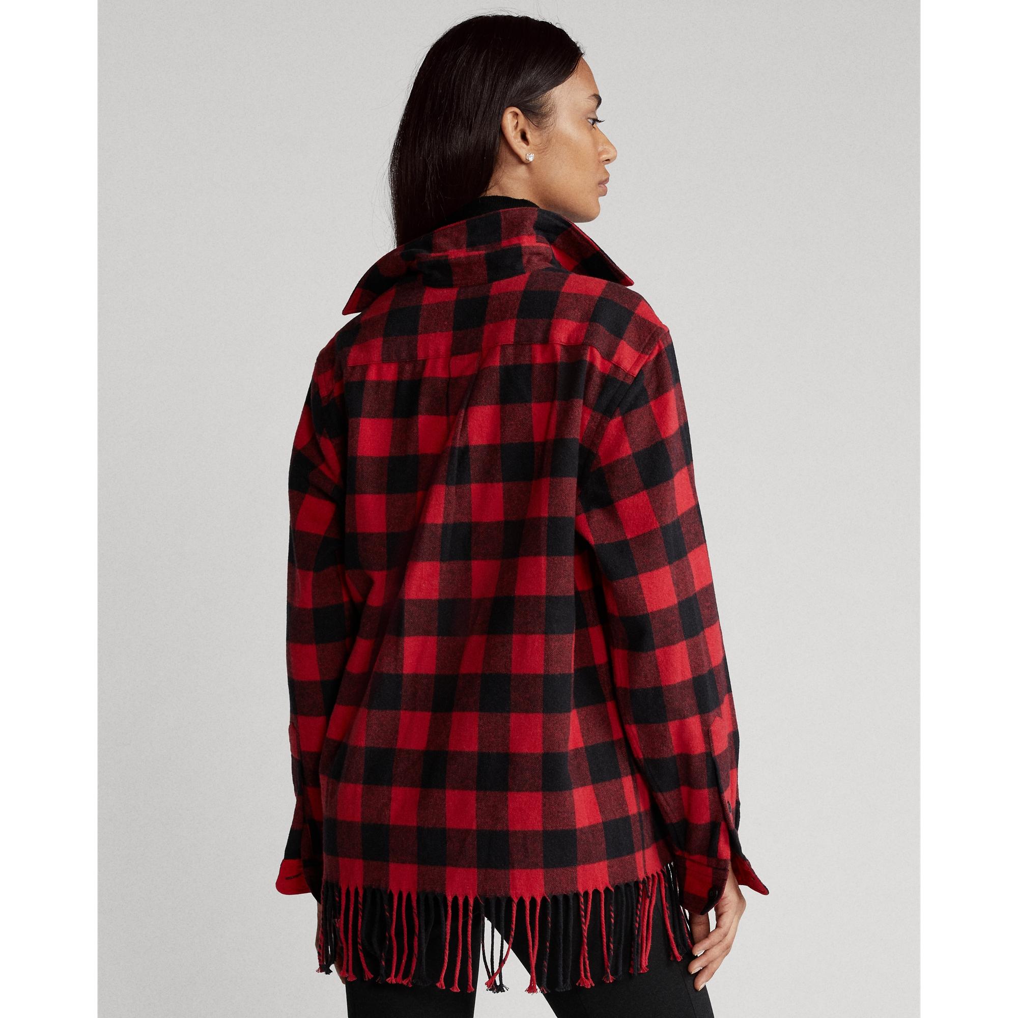 Ralph Lauren Fringe-trim Plaid Shirt in Red | Lyst