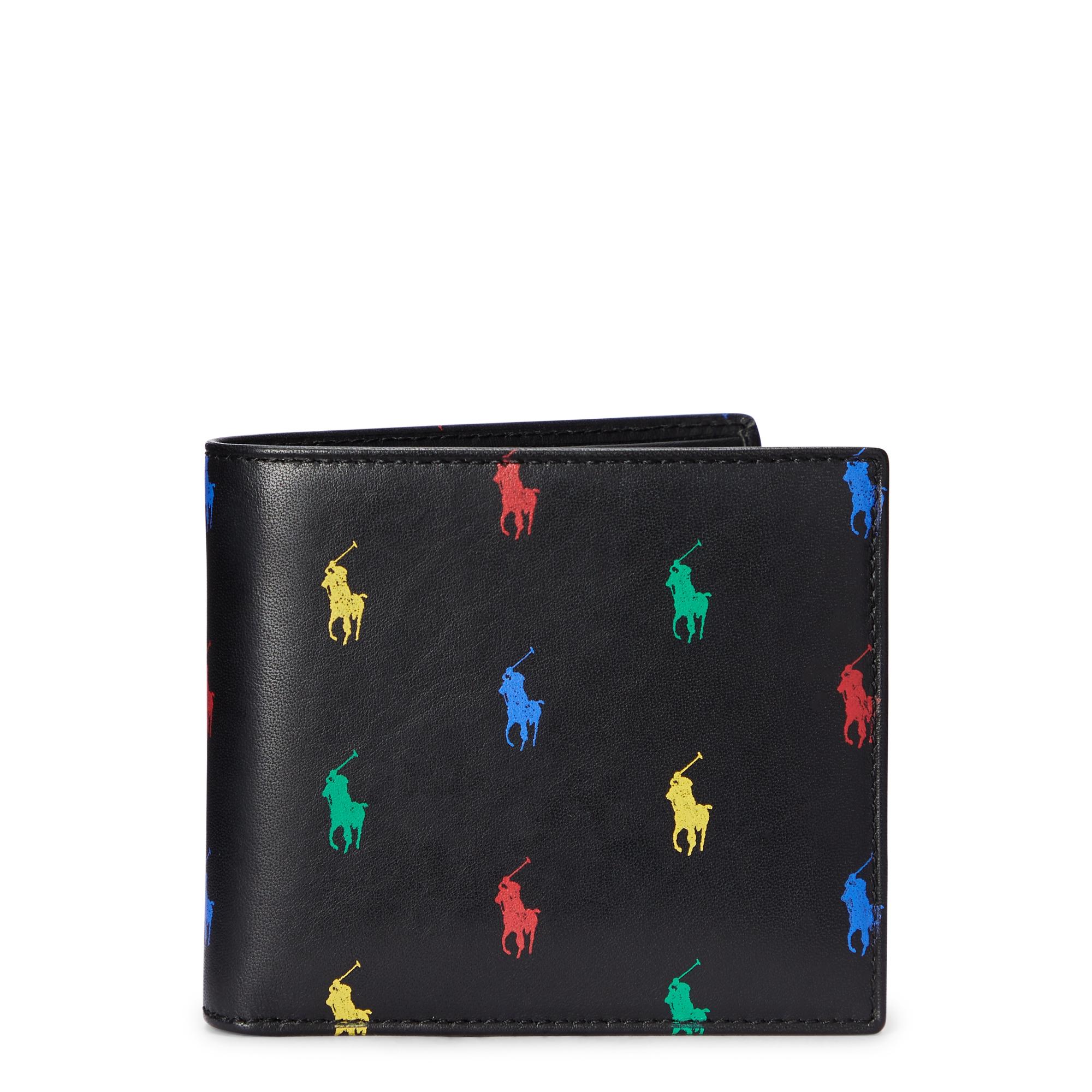 Polo Ralph Lauren Allover Pony Leather Billfold Wallet in Black 