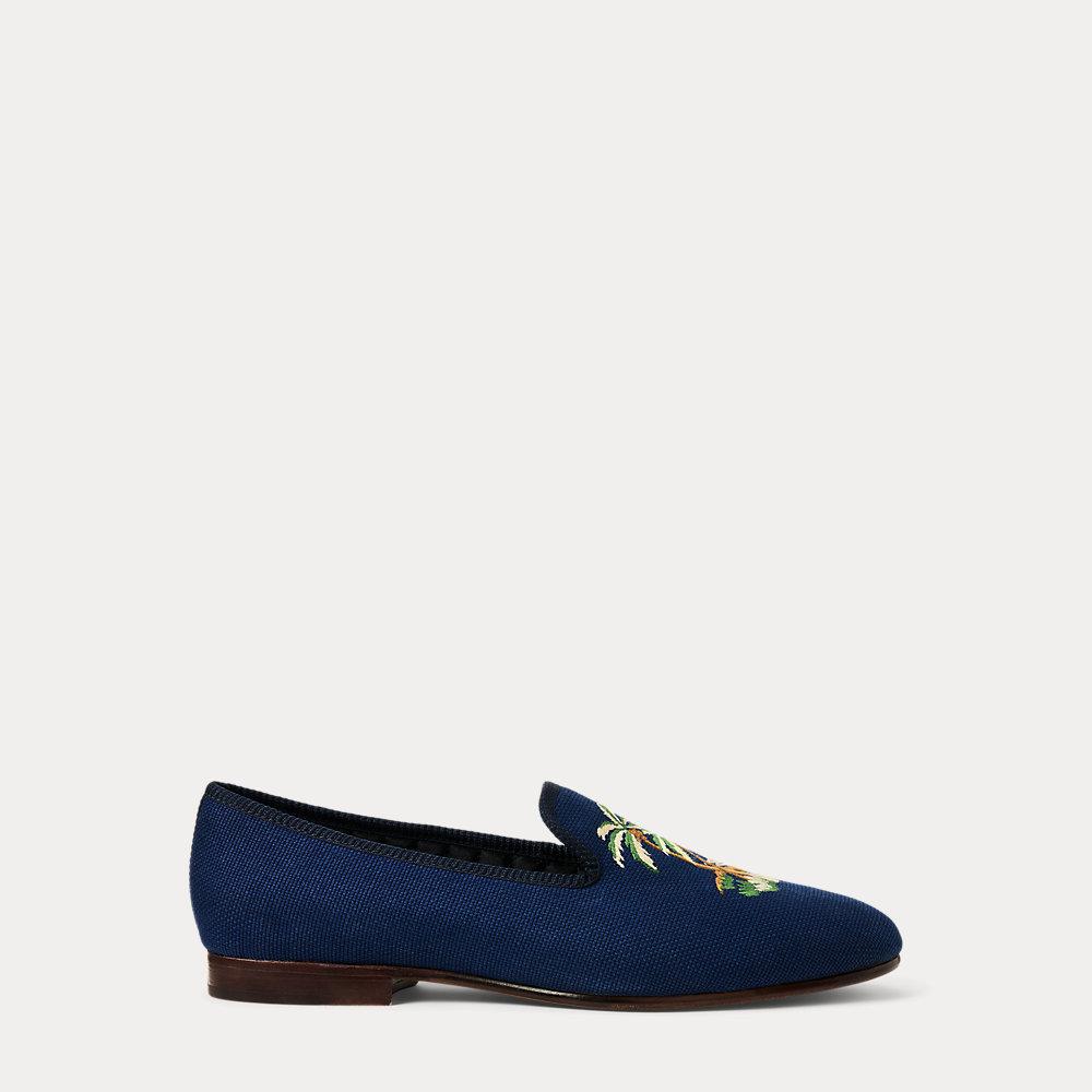 Ralph Lauren Paxton Embroidered Linen cotton Slipper in Blue for Men Lyst UK