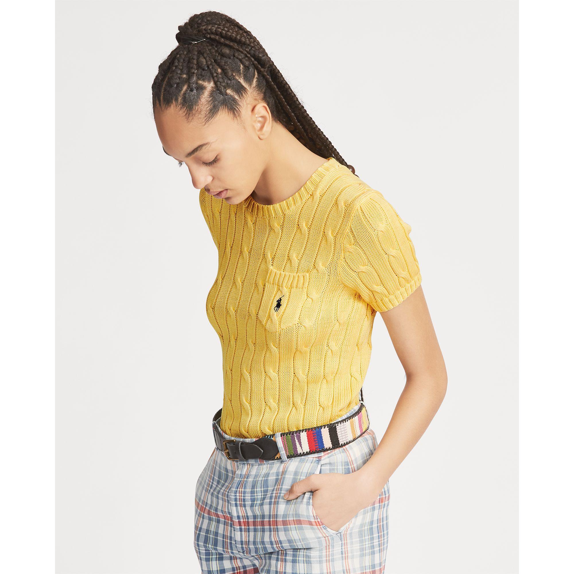 Polo Ralph Lauren Women's Sweater Knit Short Sleeve Pima Cotton Yellow XL -  Sweaters