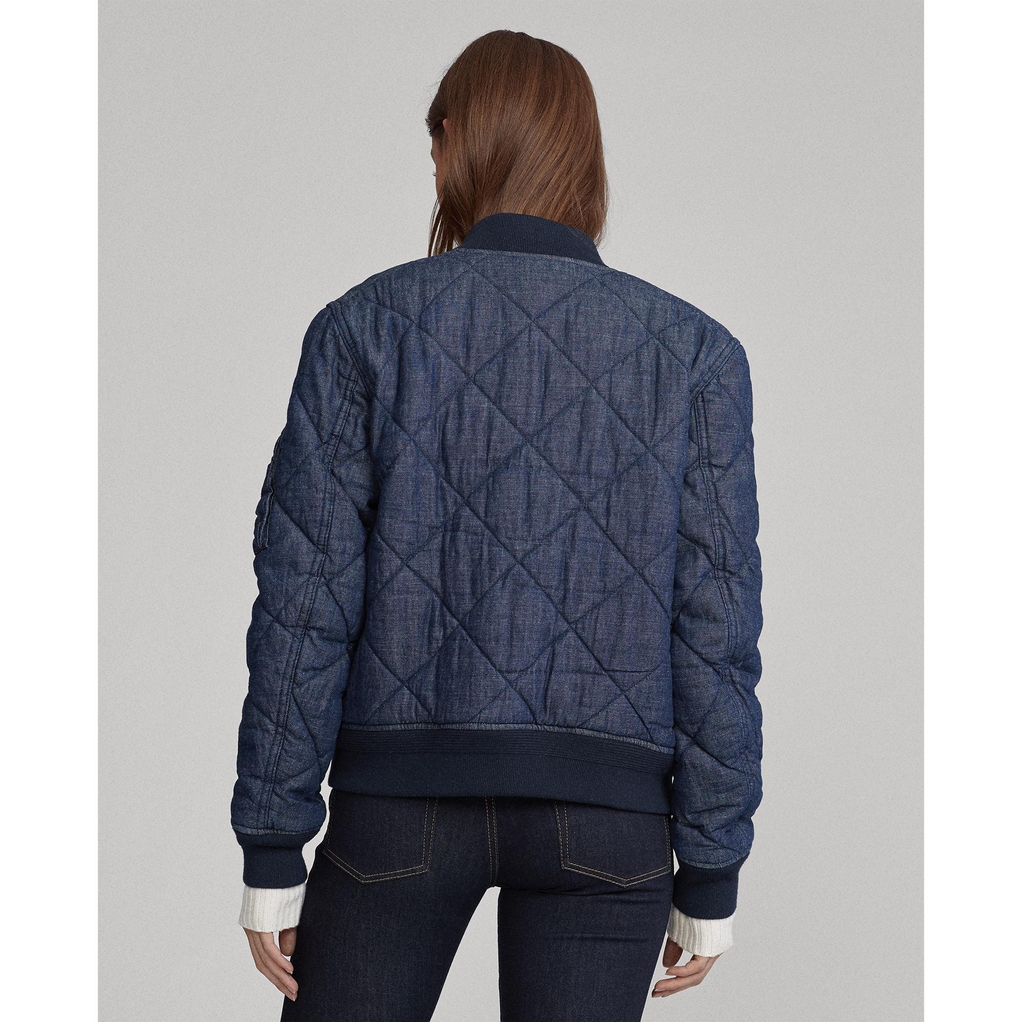 Polo Ralph Lauren Quilted Denim Bomber Jacket in Blue | Lyst