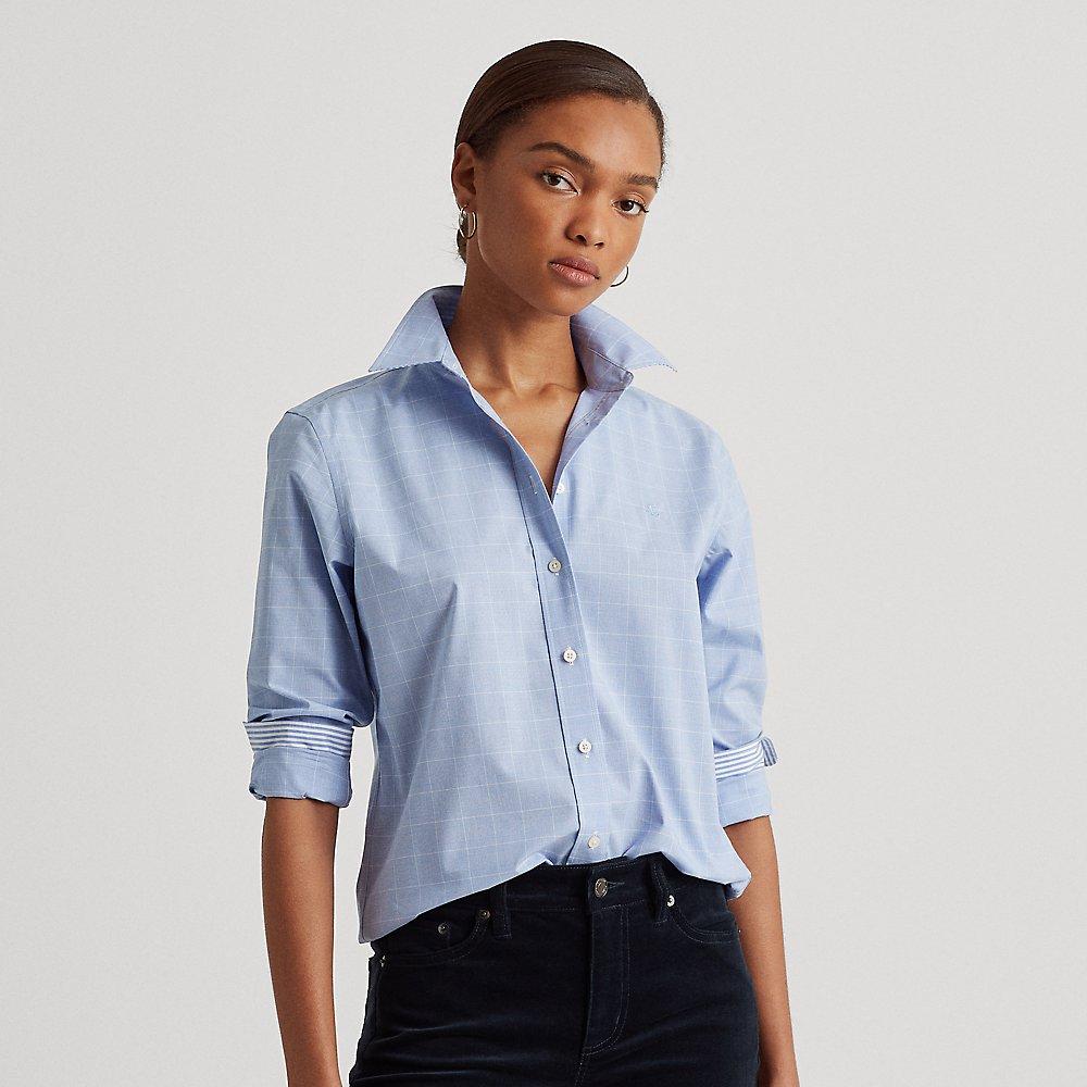 Lauren by Ralph Lauren Easy Care Checked Cotton Shirt in Blue/White (Blue)  | Lyst