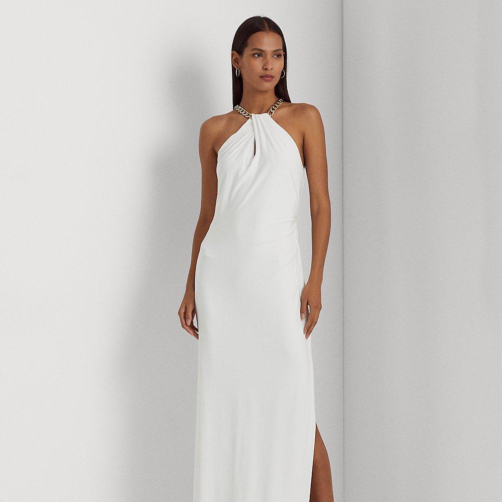 Ralph Lauren Jersey Halter Gown in White | Lyst