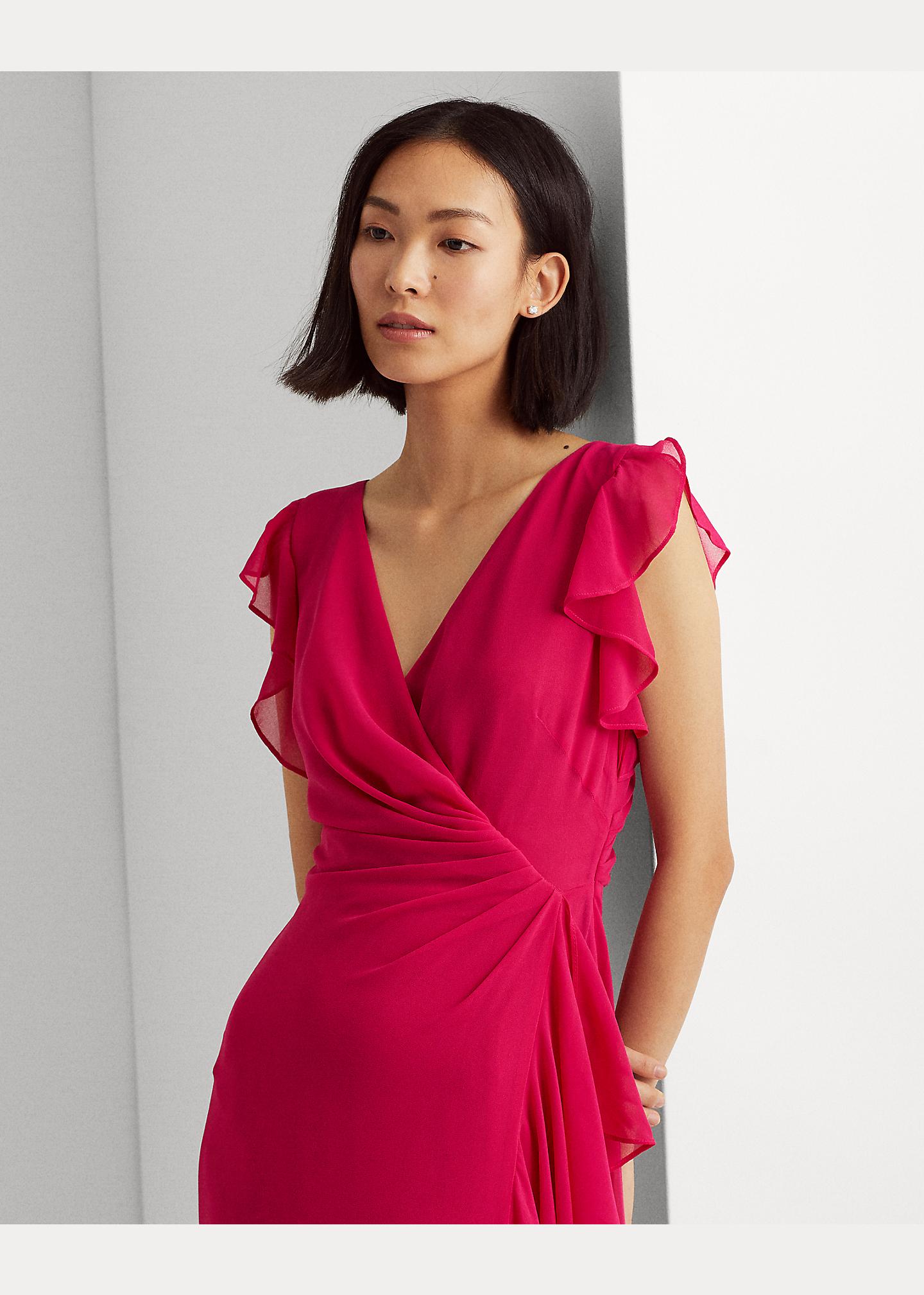 Robe de soiree georgette a volants Ralph Lauren en coloris Rose Lyst