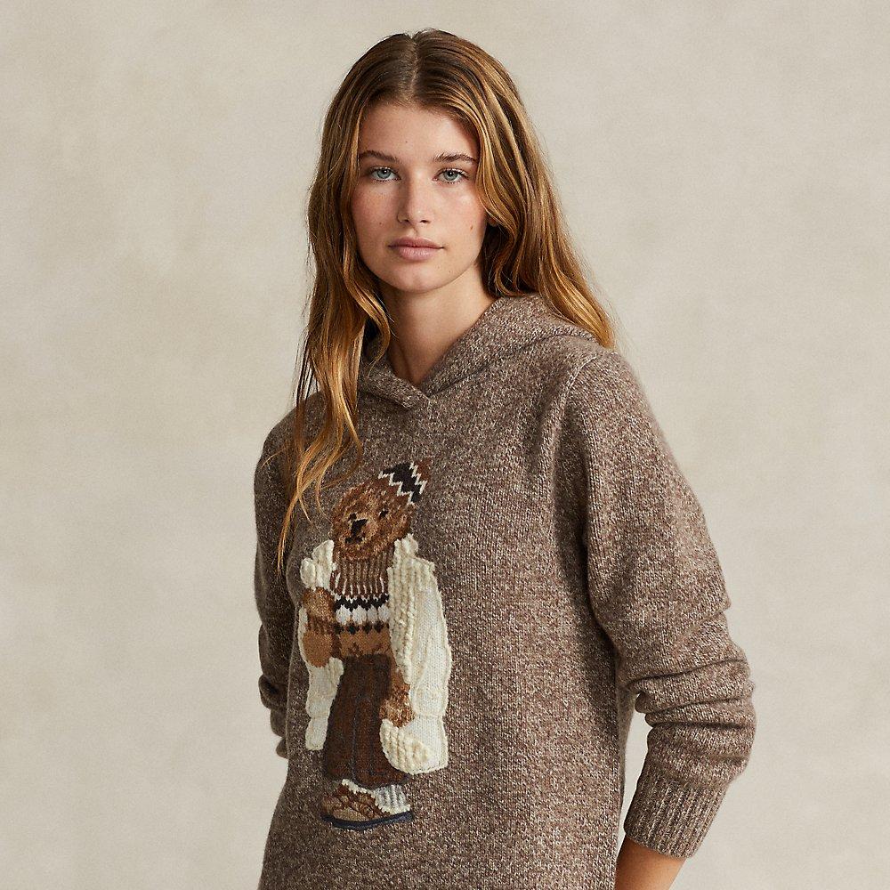 Polo Ralph Lauren Knitted Polo Bear Hoodie in Brown | Lyst