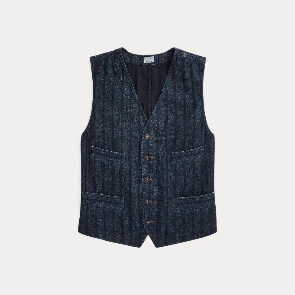 トップス RRL / indigo linen vest gilet RRL Indigo Striped Twill Vest in Blue for Men | Lyst UK
