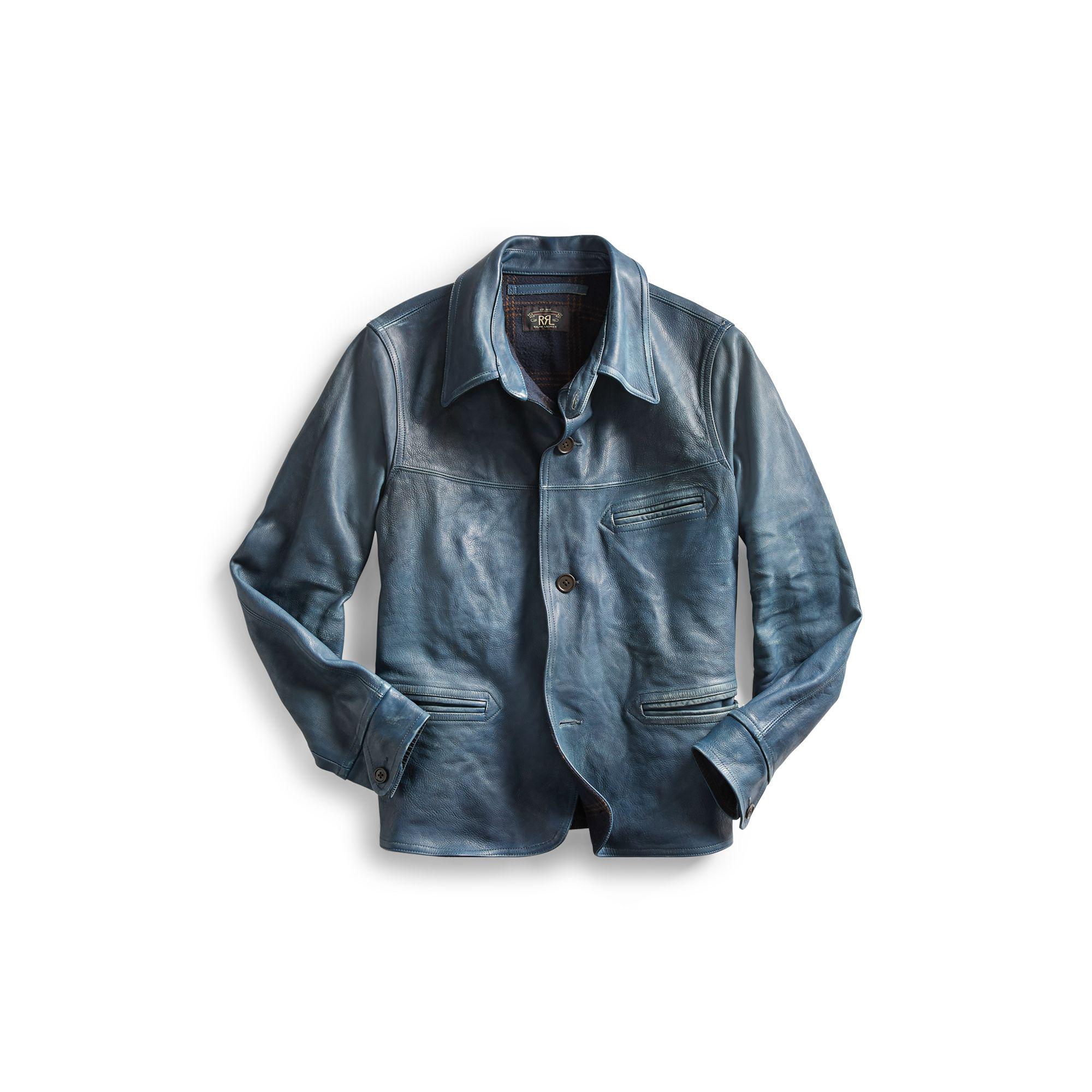 RRL Indigo Leather Jacket in Blue for 