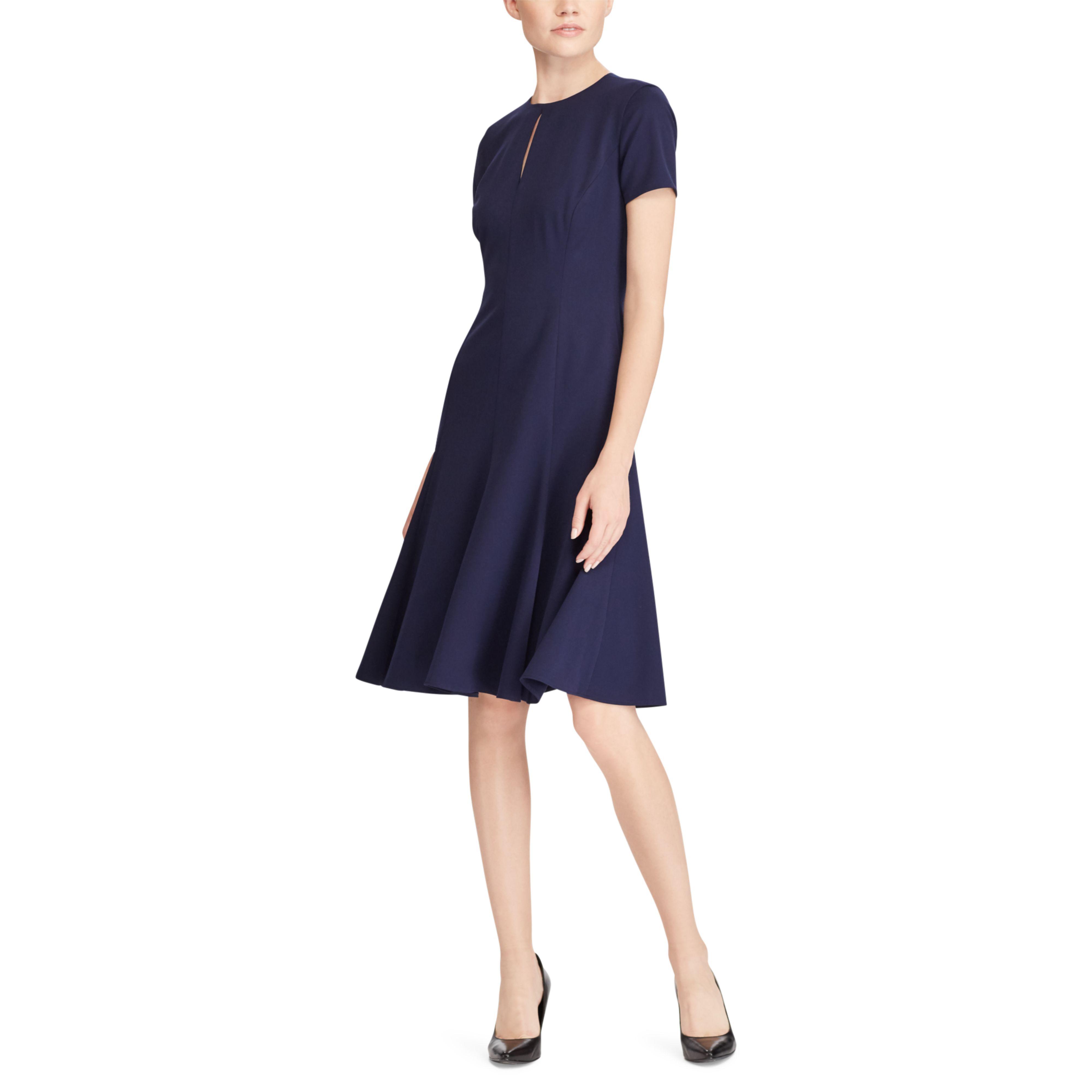 Ralph Lauren Synthetic Keyhole Fit-and-flare Dress in Navy (Blue) - Lyst