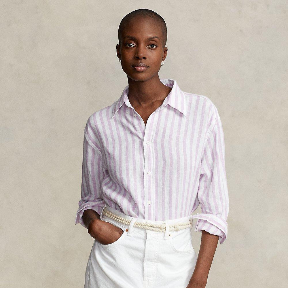 Ralph Lauren Oversize Fit Striped Linen Shirt in White | Lyst