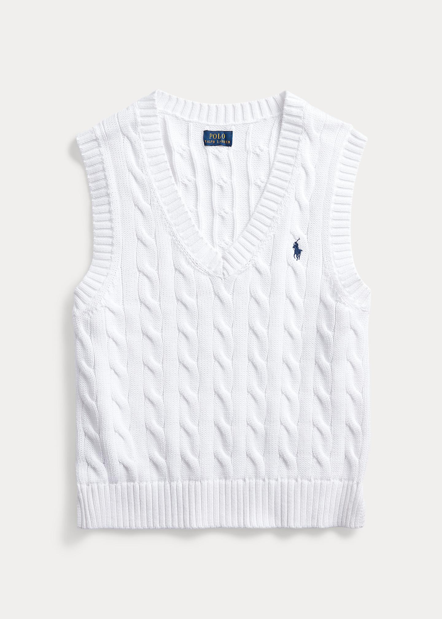 Pull torsadé sans manches en coton Polo Ralph Lauren en coloris Blanc | Lyst