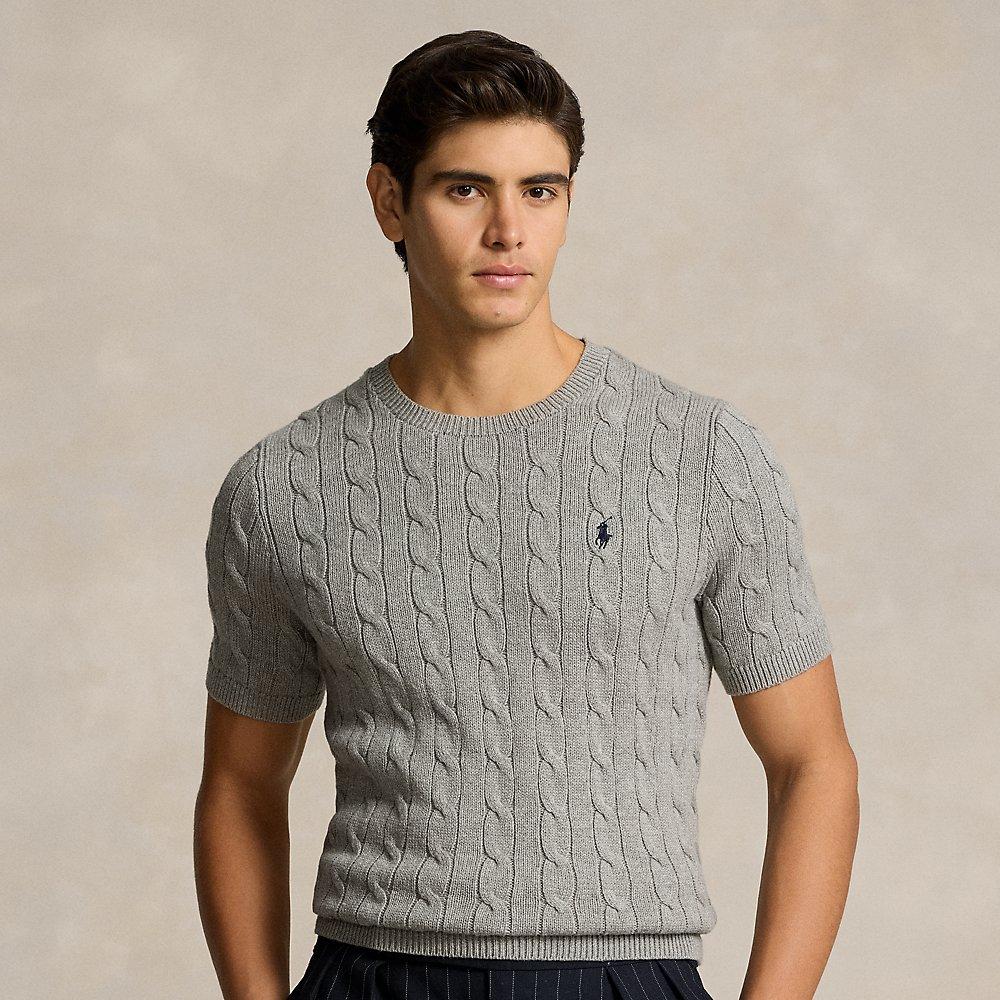 Ralph Lauren Cable Knit Sweater Men Grey Mens Short Sleeve Jumper