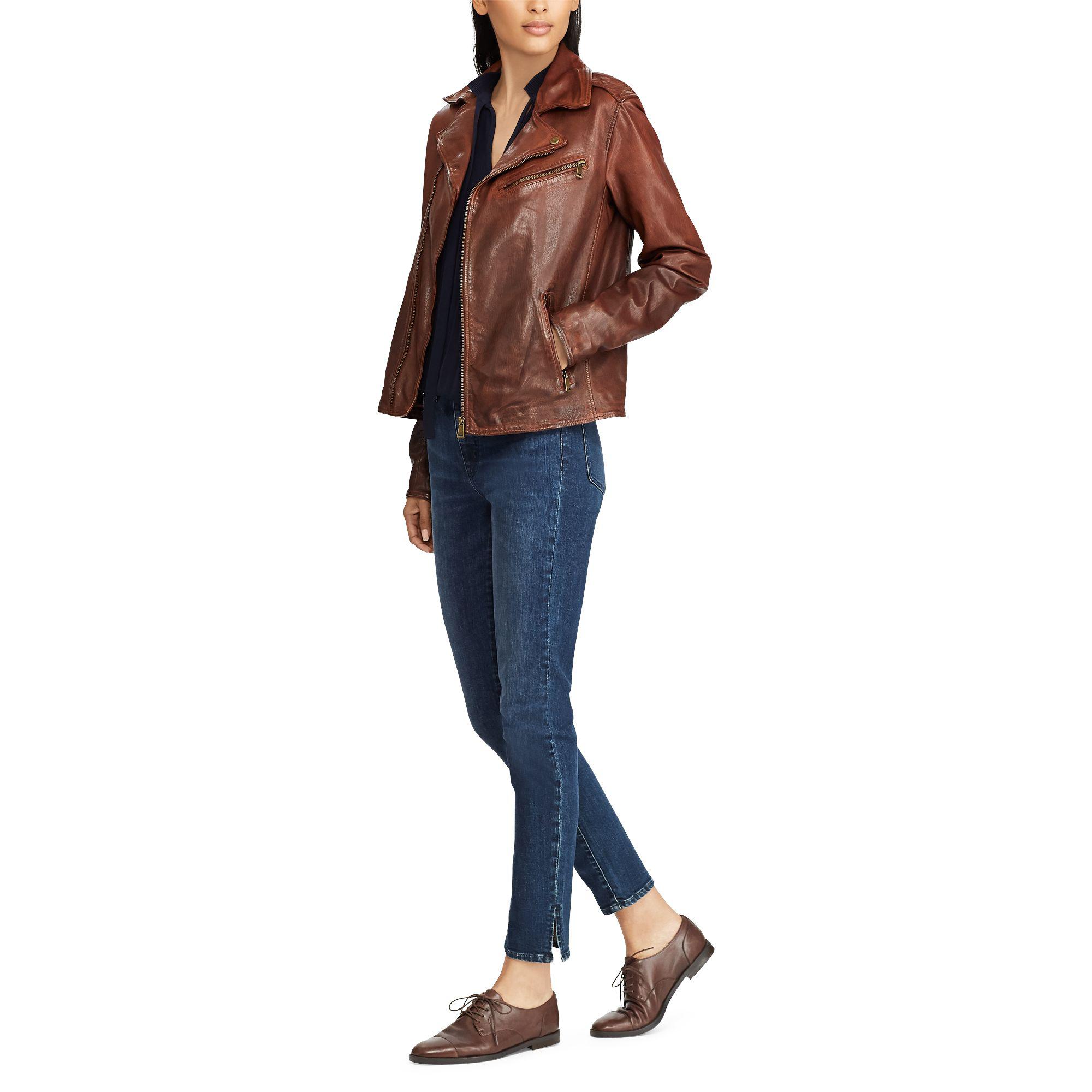 Ralph Lauren Tumbled Leather Jacket in Brown - Lyst