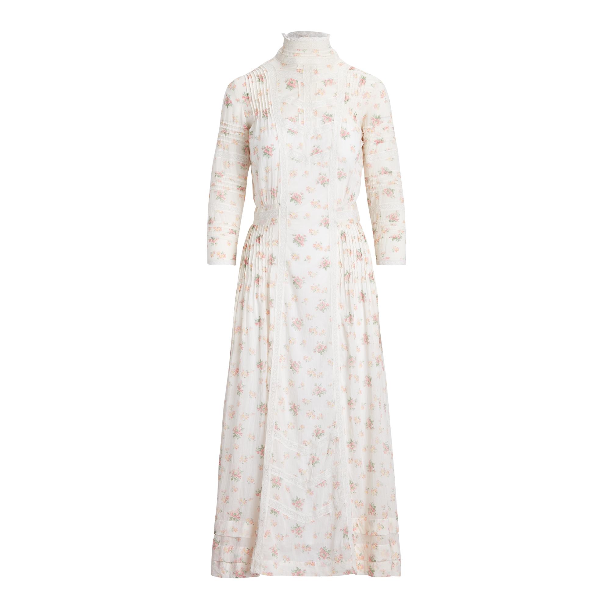 Ralph Lauren Floral Lace-trim Cotton Dress | Lyst